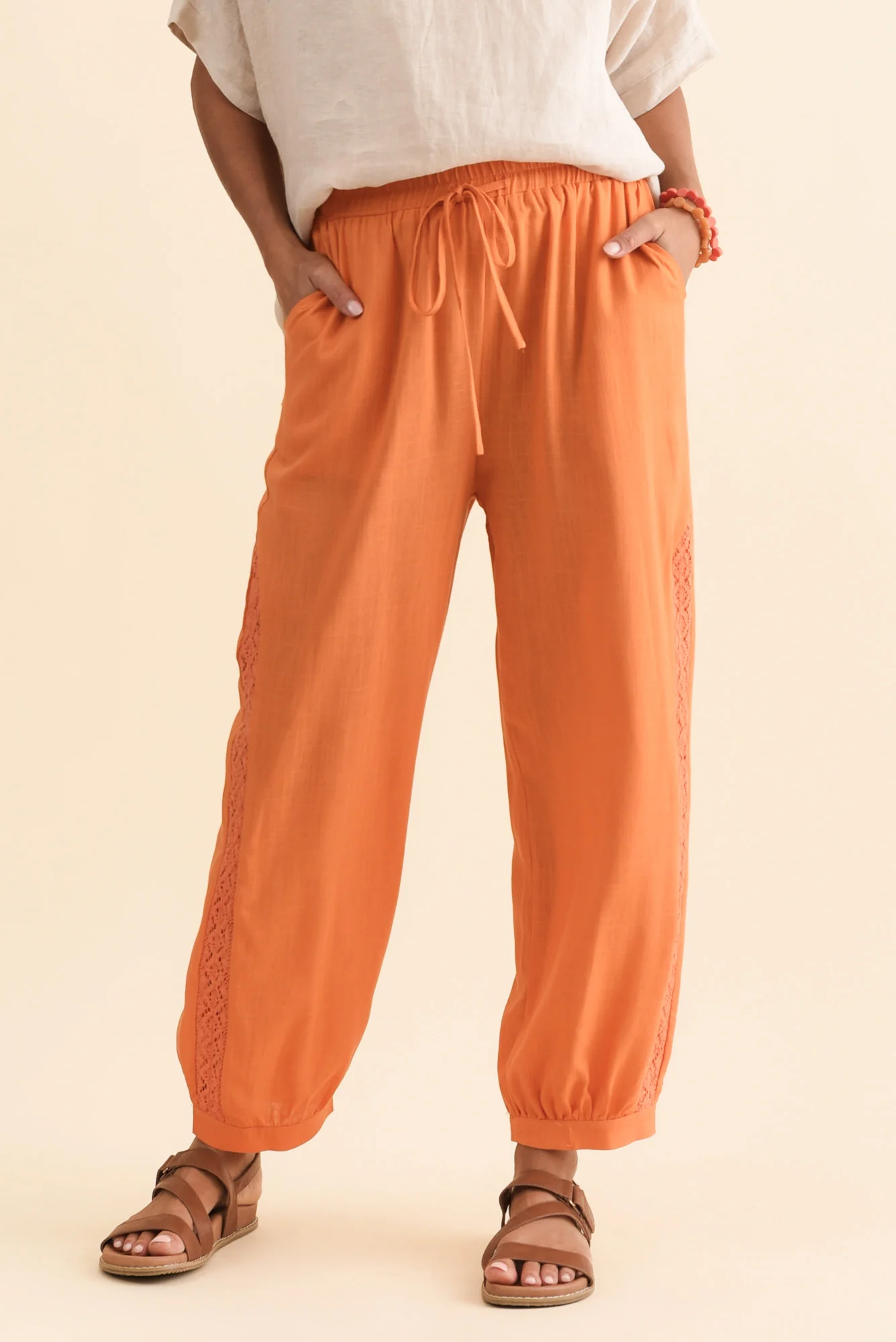 Beretta Orange Lace Linen Blend Pants