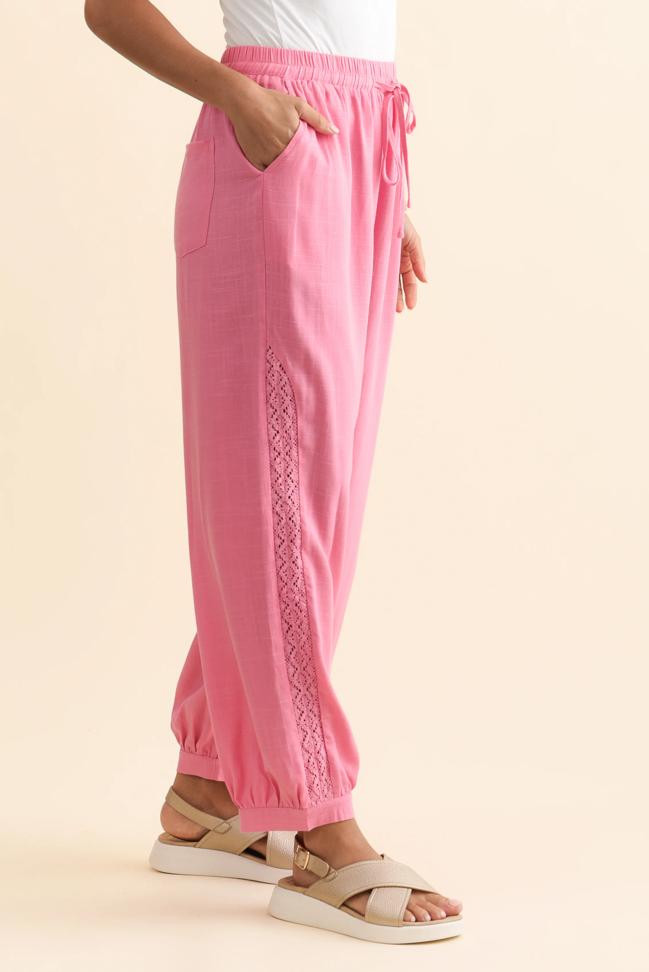 Beretta Pink Lace Linen Blend Pants - Image 4