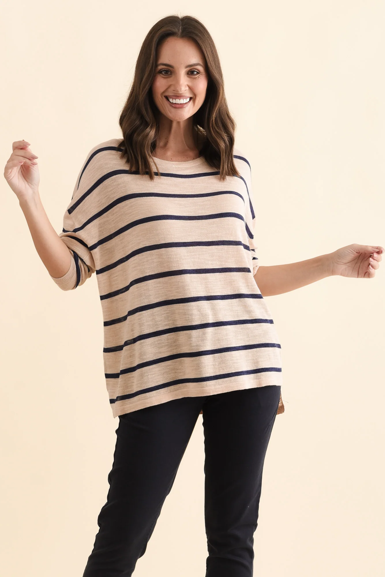Berlin Navy Stripe Cotton Blend Knit Top