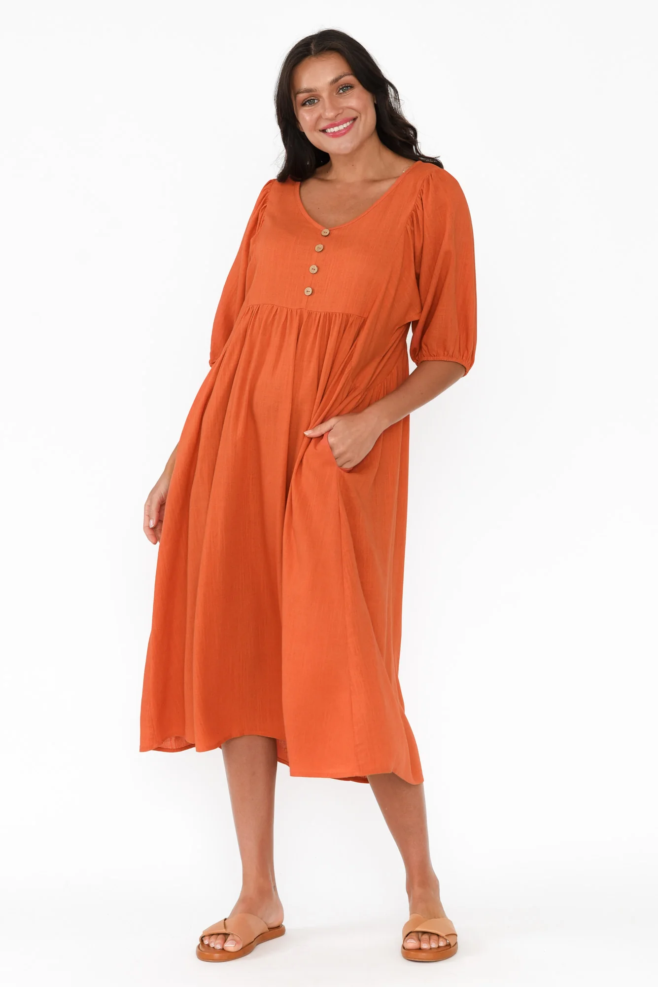 Bethany Orange Pocket Midi Dress - Image 2