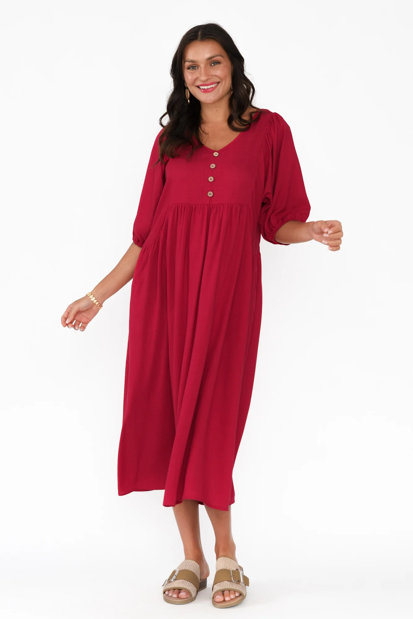 Bethany Red Pocket Midi Dress