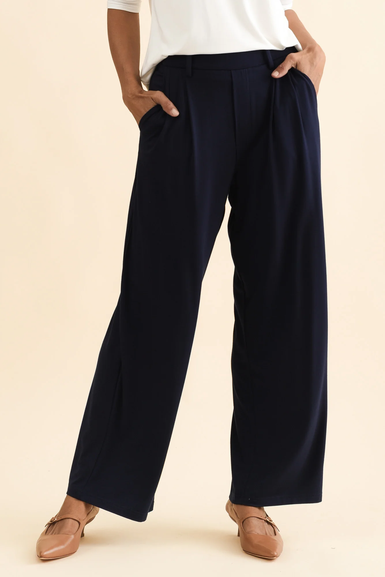 Billie Navy Bamboo Wide Leg Pants - Image 2