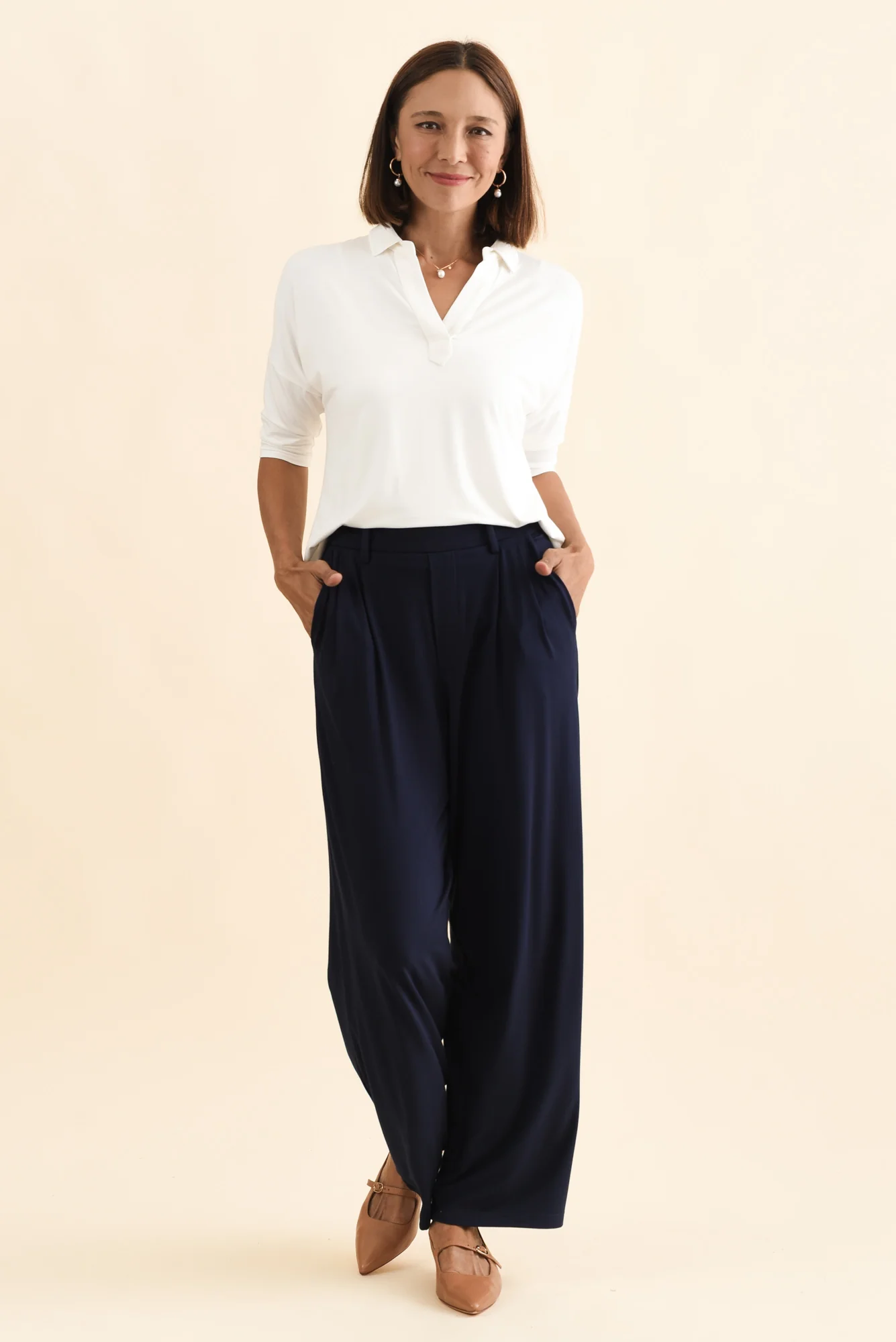 Billie Navy Bamboo Wide Leg Pants - Image 7