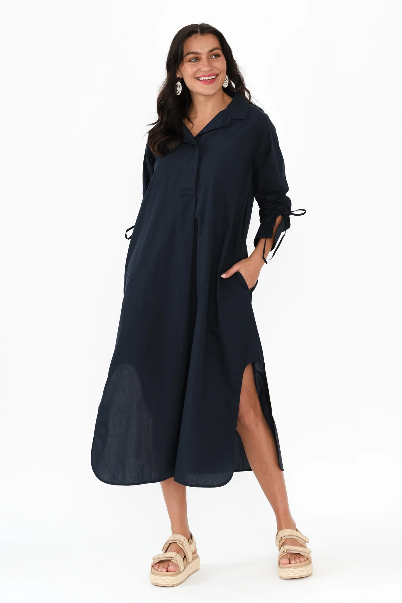 Billy Navy Cotton Poplin Dress - Image 6