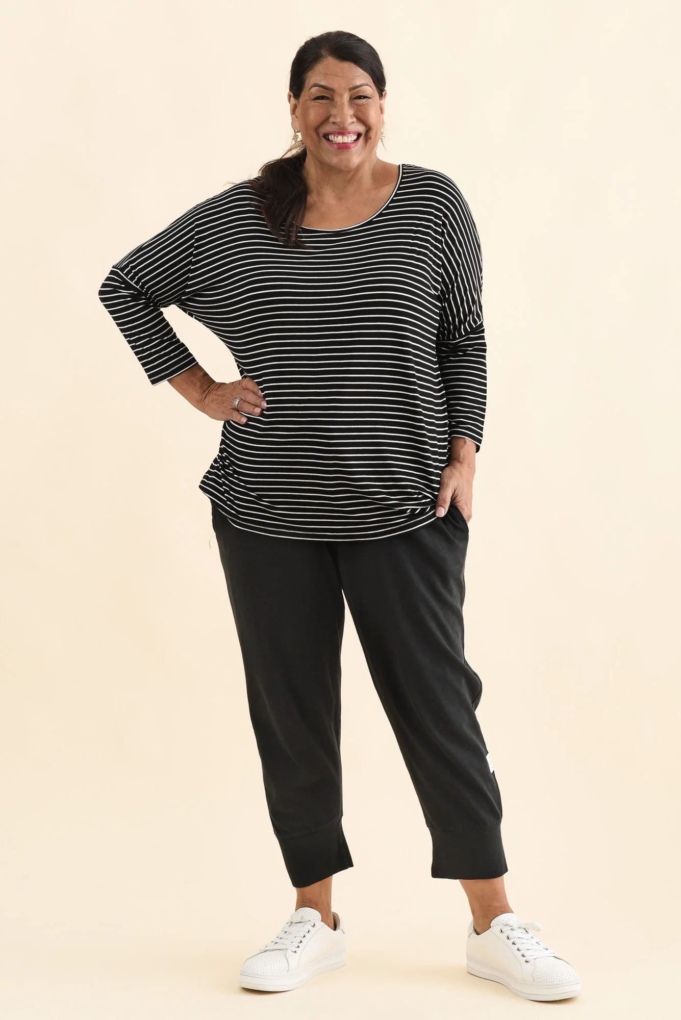 Black Stripe Milan 3/4 Sleeve Top - Image 9