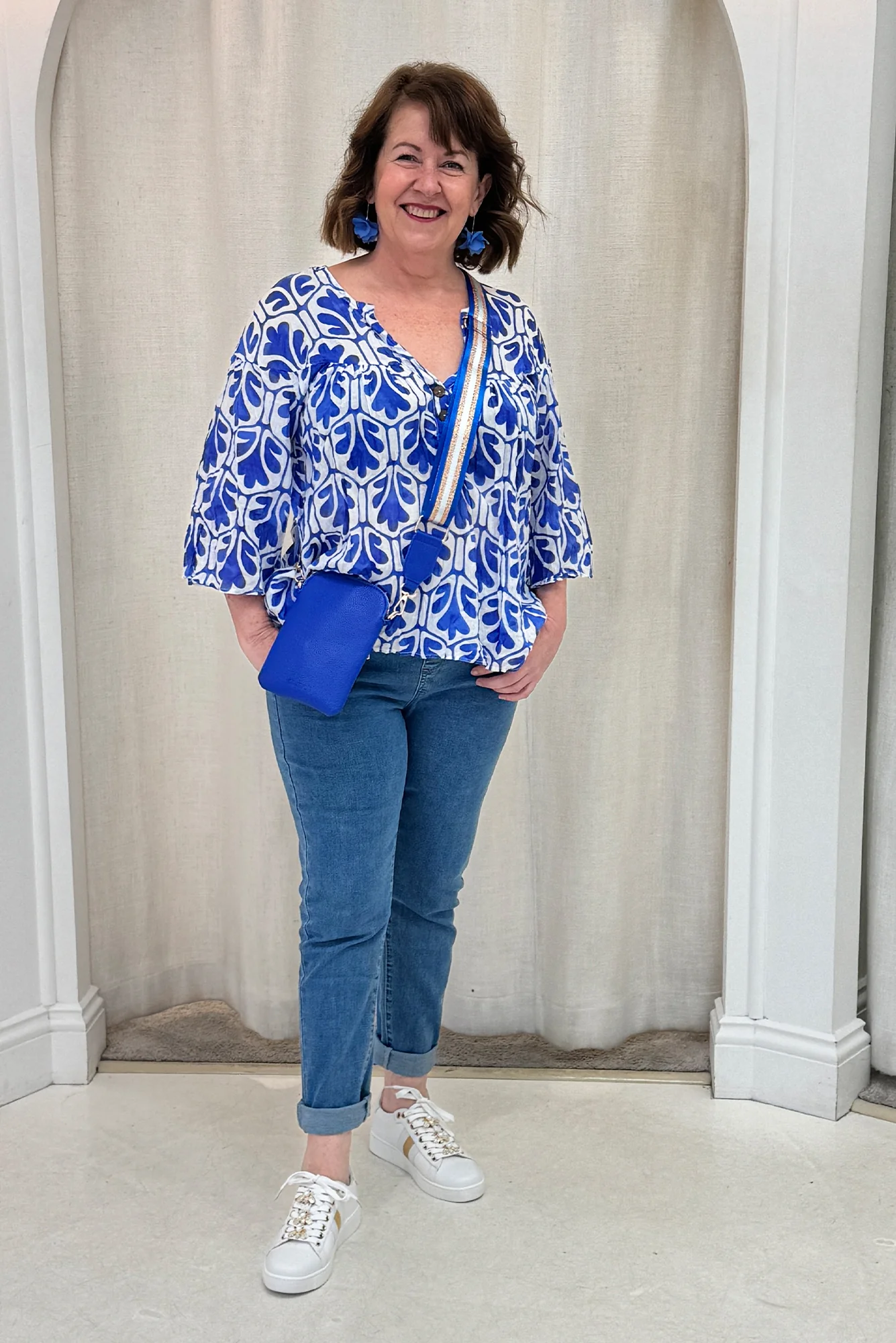 Blaise Blue Abstract Cotton Button Top - Image 7