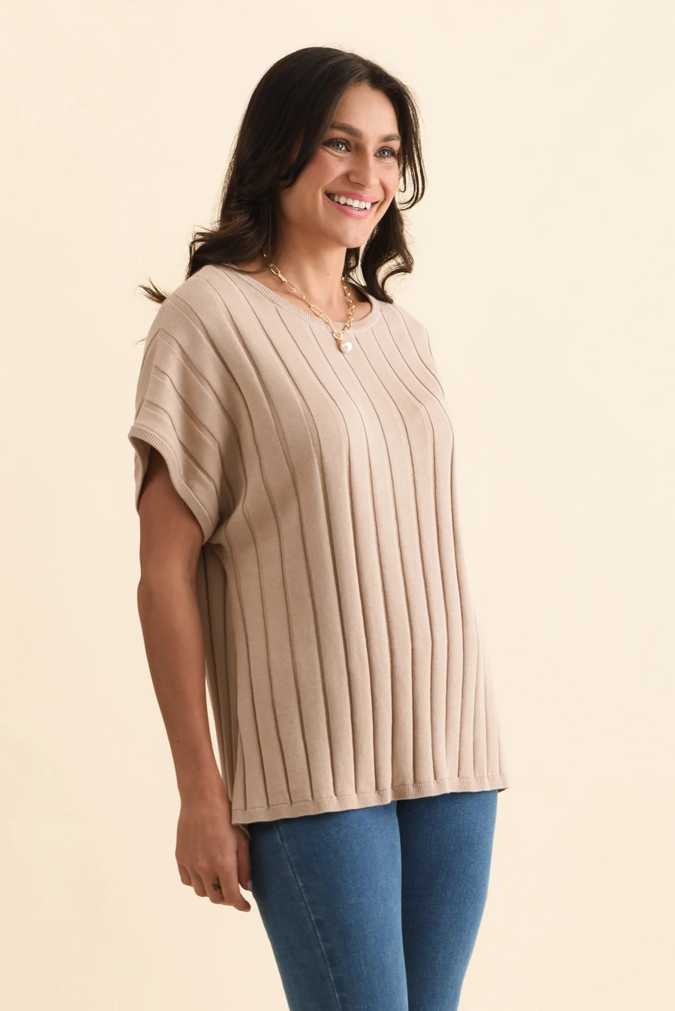 Blake Beige Cotton Linen Knit Top - Image 3