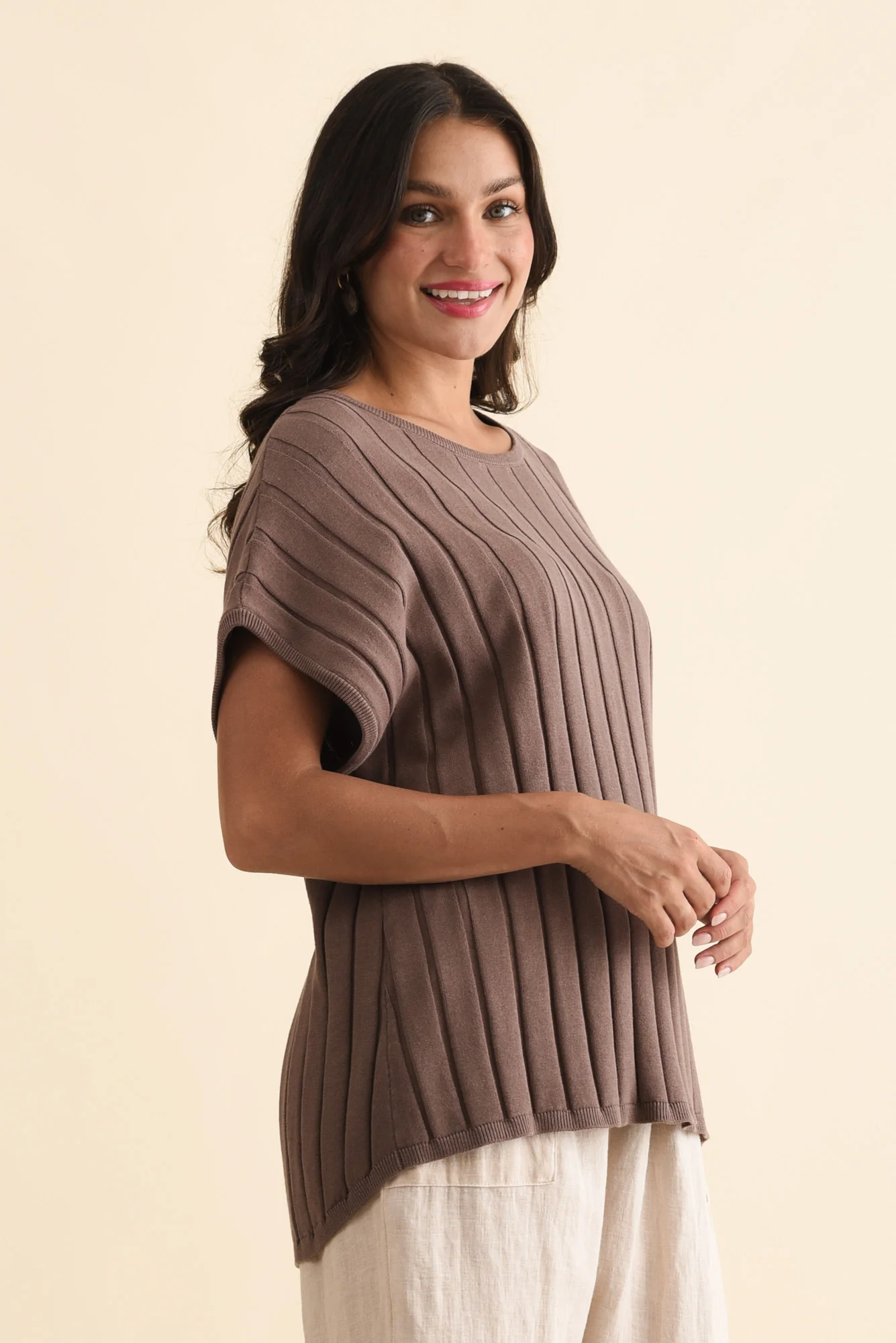 Blake Mocha Cotton Linen Knit Top - Image 4