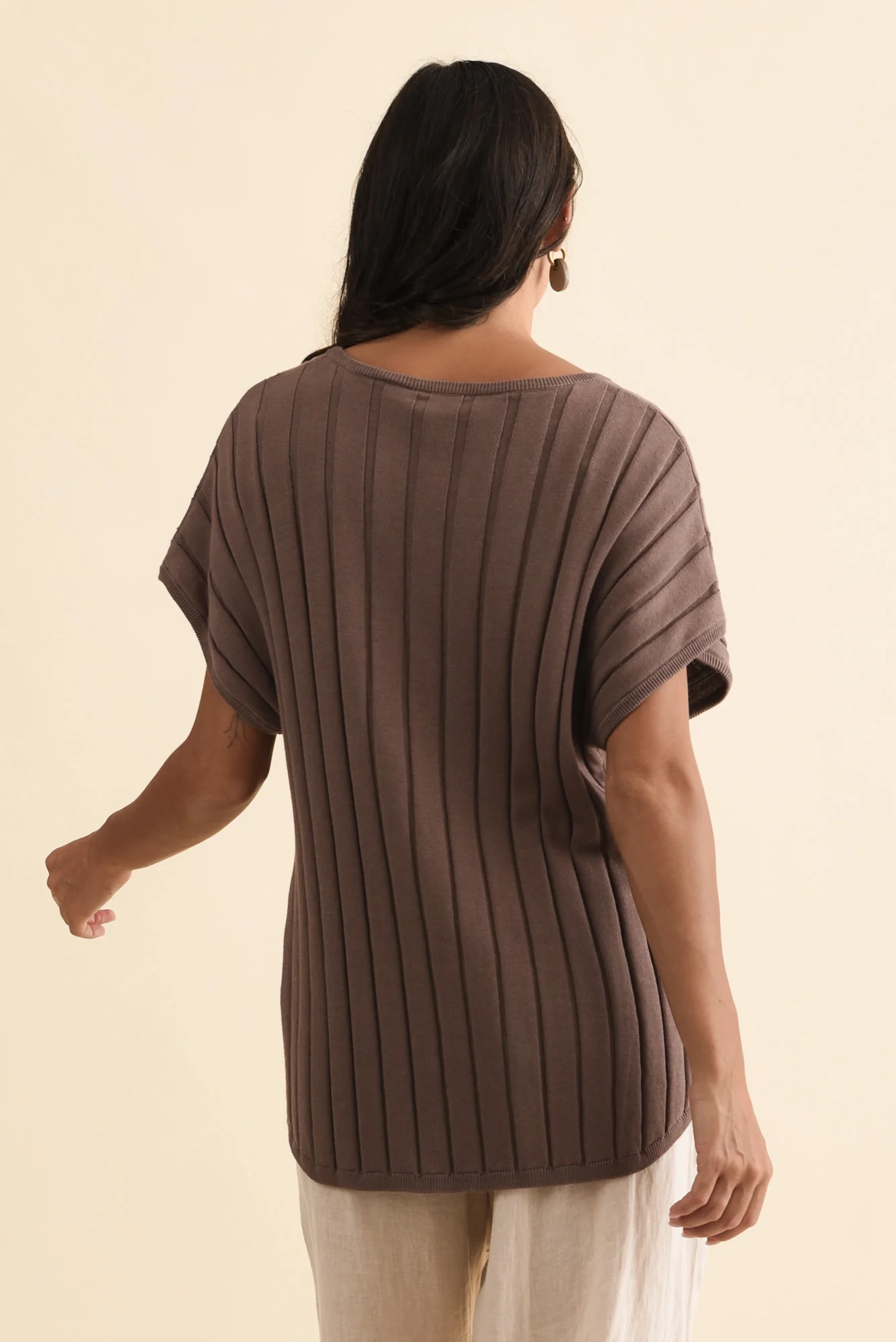 Blake Mocha Cotton Linen Knit Top - Image 5