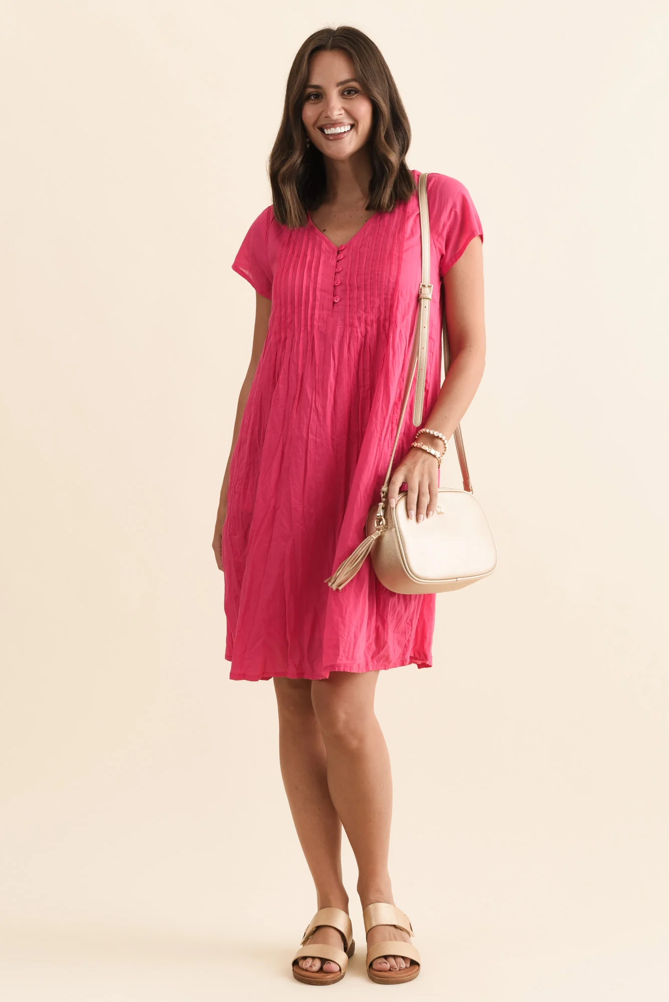 Sabina Fuchsia Crinkle Cotton Dress