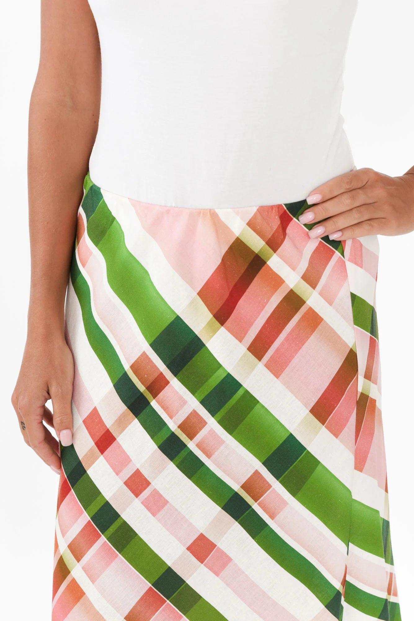 Bree Pink Check Linen Blend Skirt - Image 5