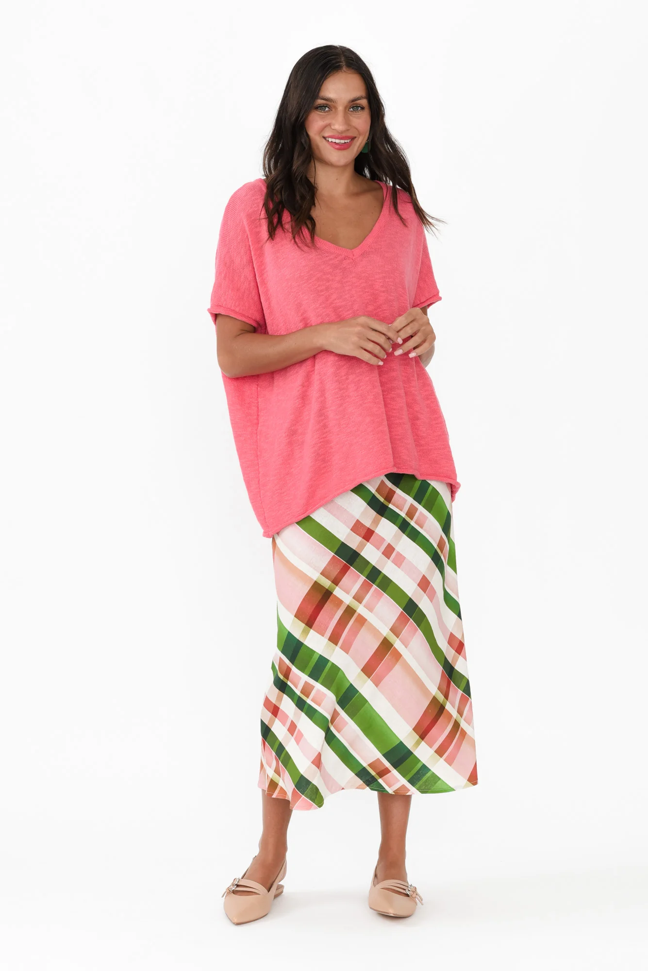 Bree Pink Check Linen Blend Skirt - Image 6