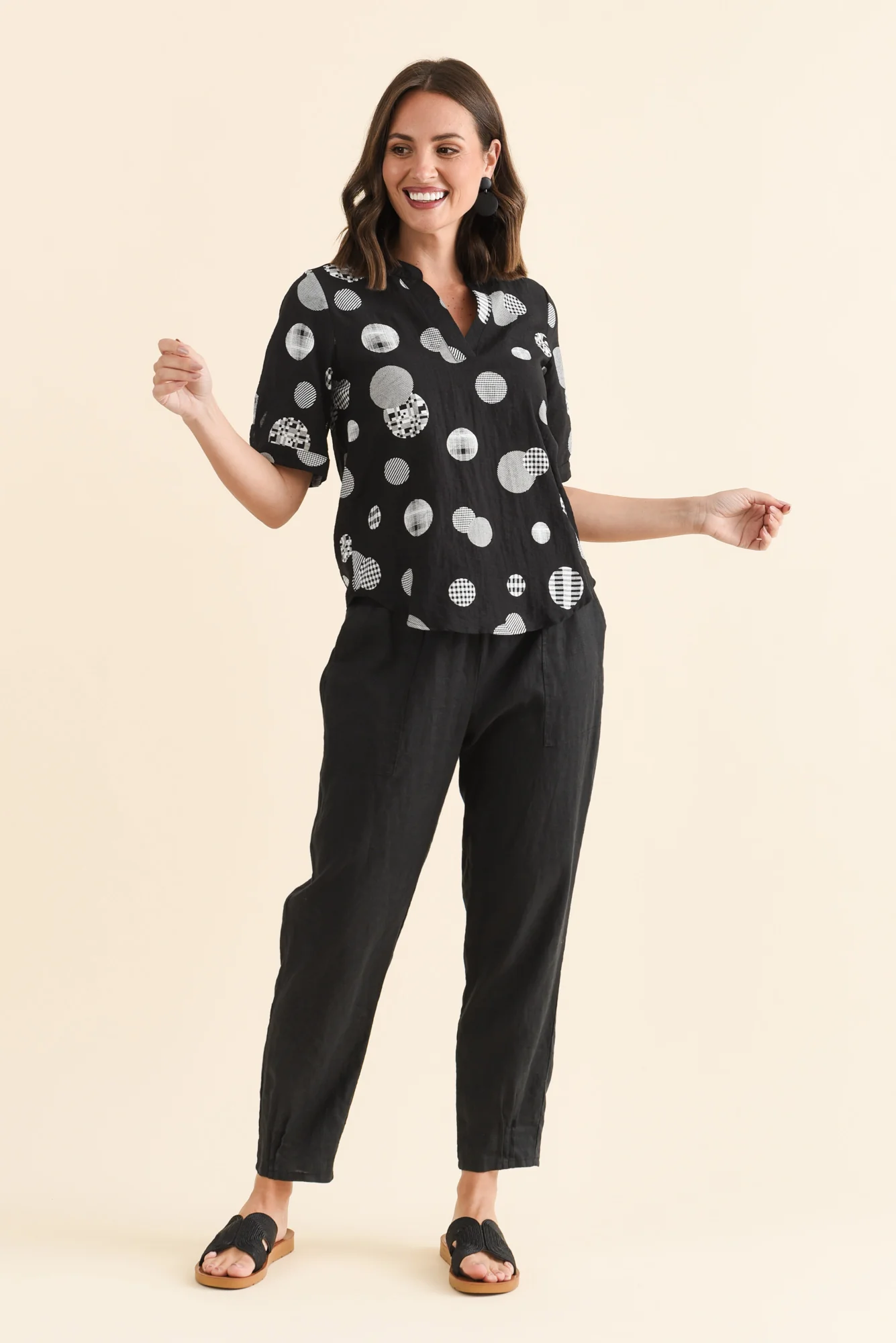 Breigh Black Spot V Neck Top - Image 6