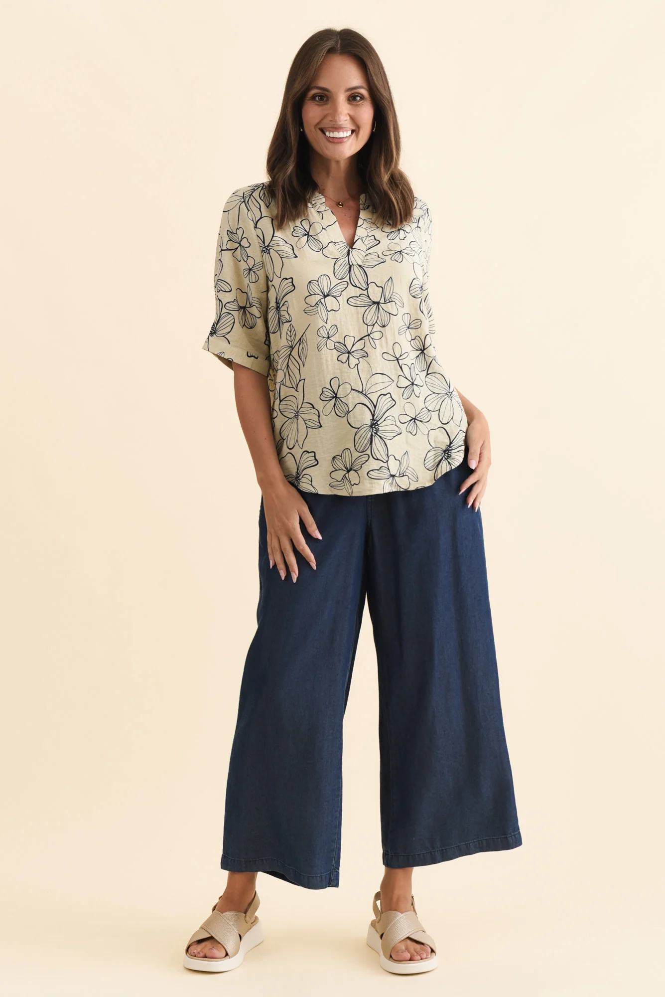 Breigh Sage Flower V Neck Top - Image 7