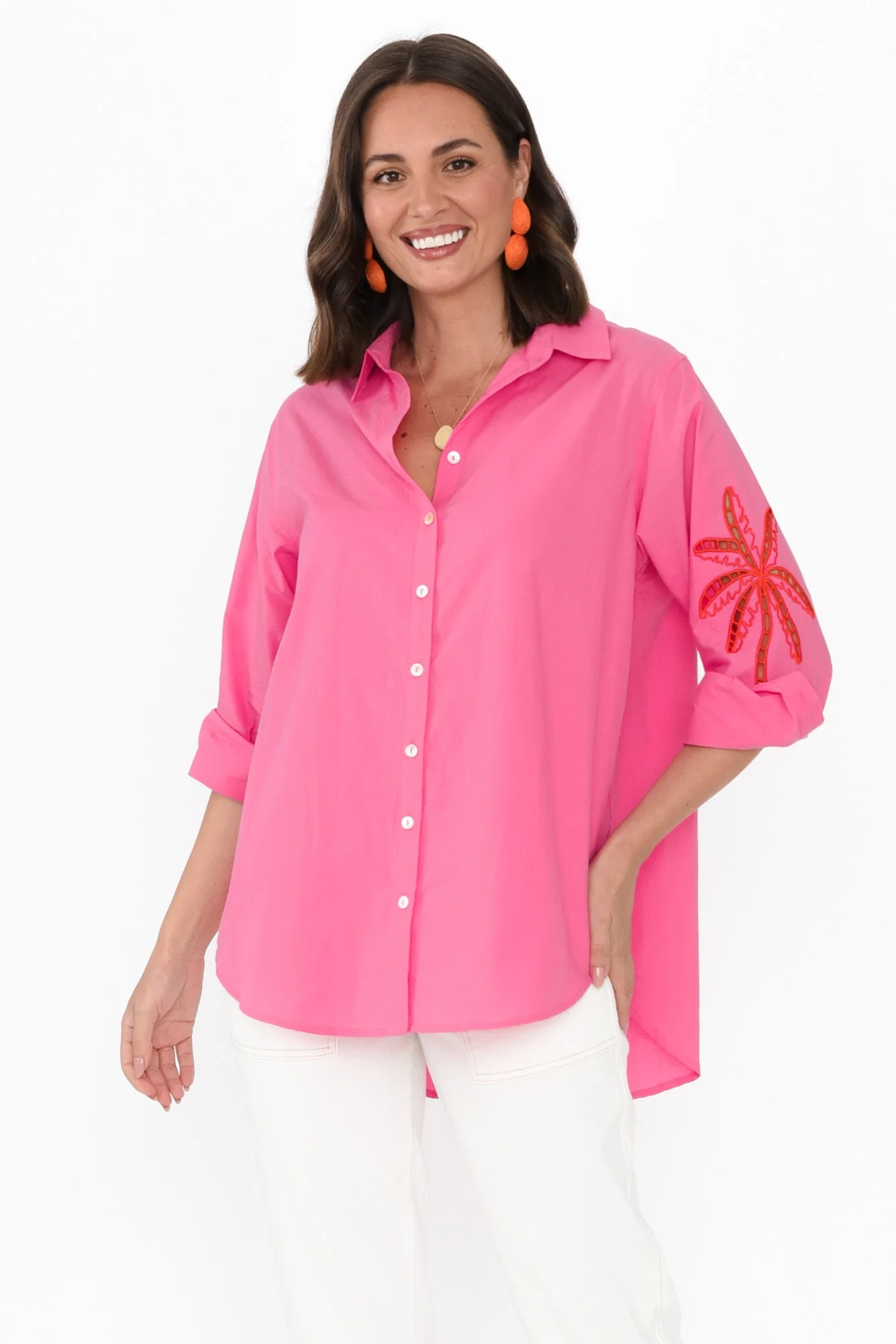 Briella Pink Palm Cotton Shirt