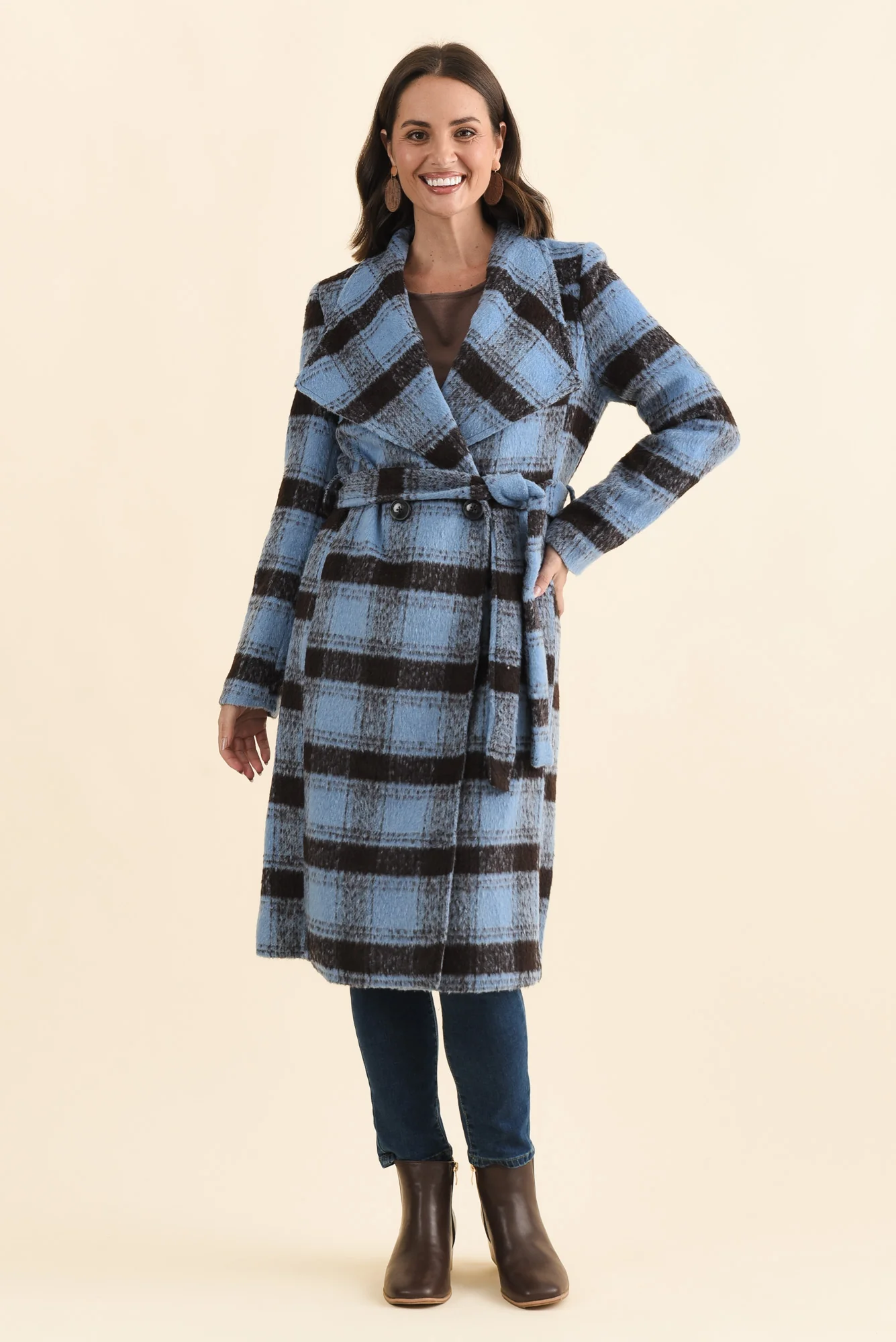 Britney Blue Check Collared Coat - Image 2