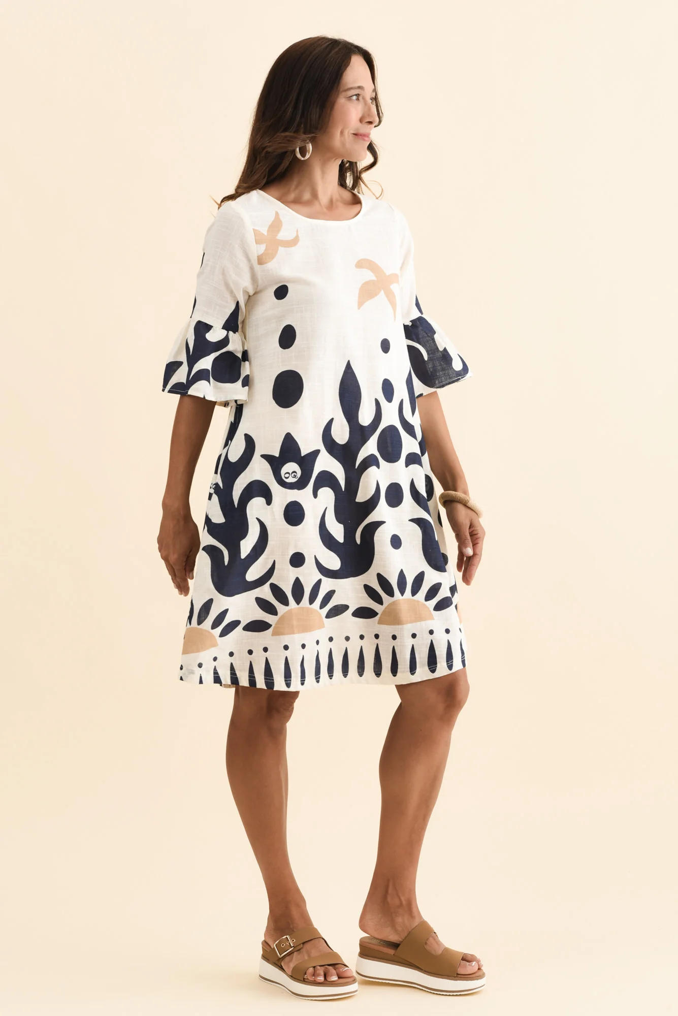 Bromley Cream Abstract Cotton Dress - Image 4