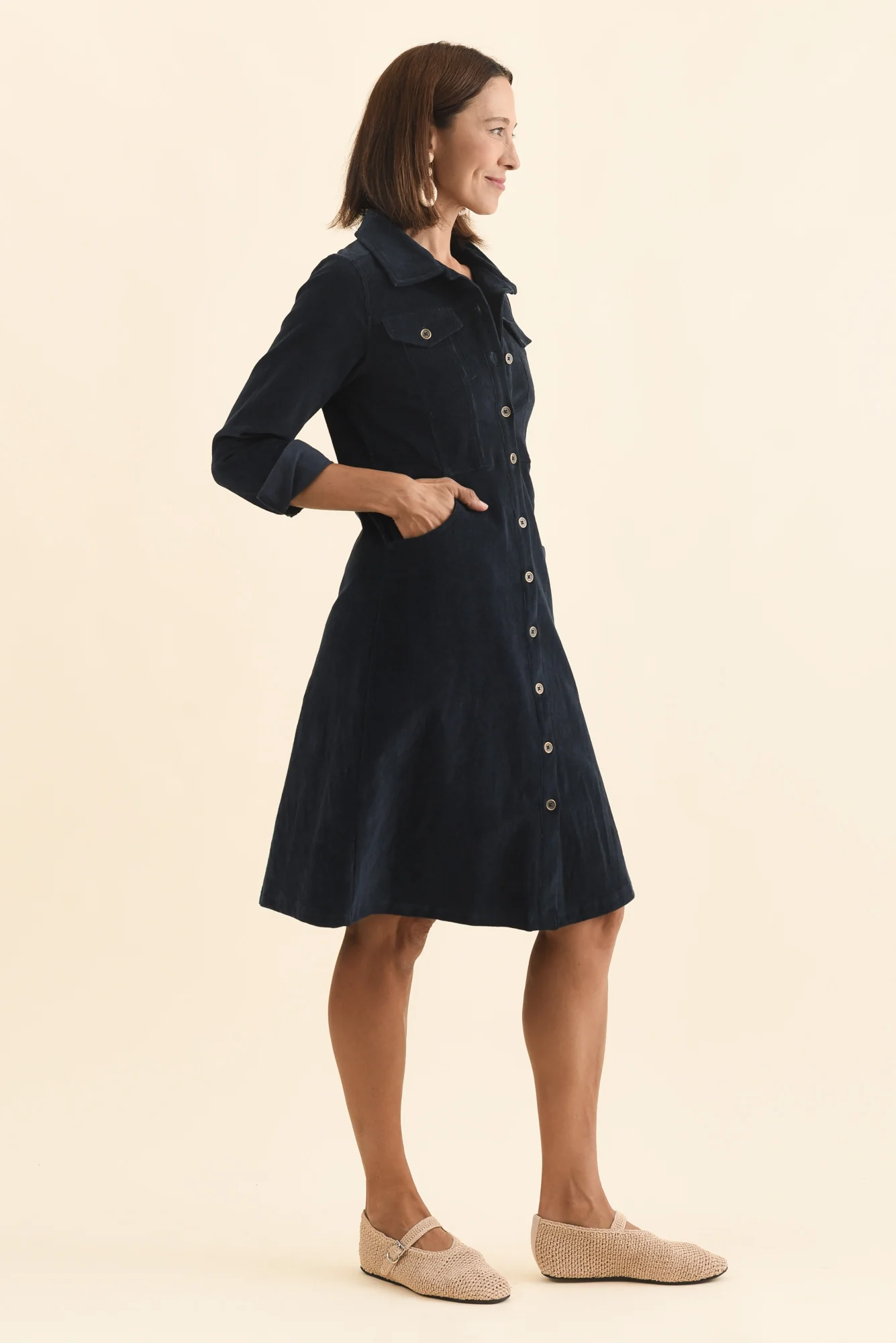 Bronwyn Navy Corduroy Button Dress - Image 3