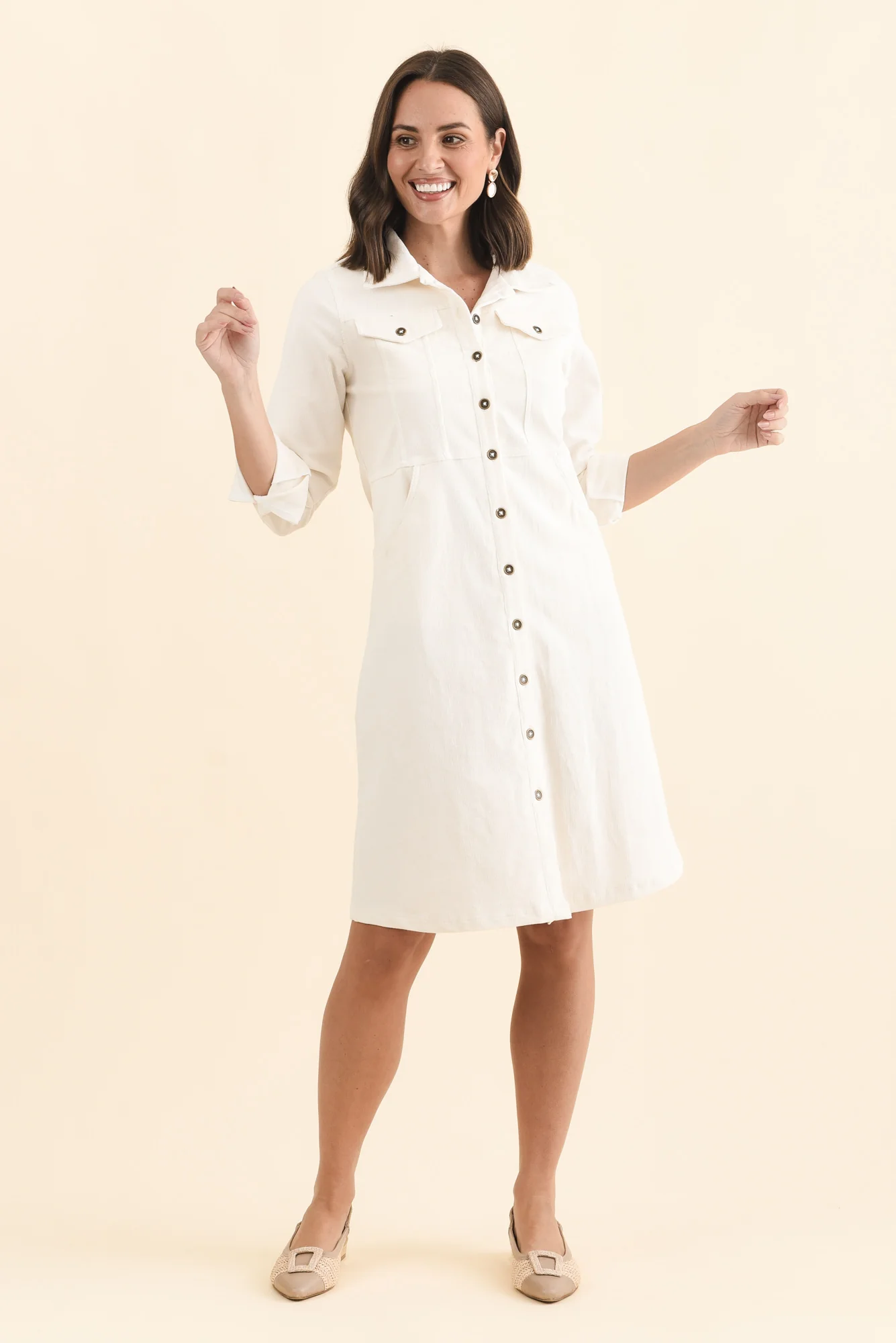 Bronwyn White Corduroy Button Dress - Image 2
