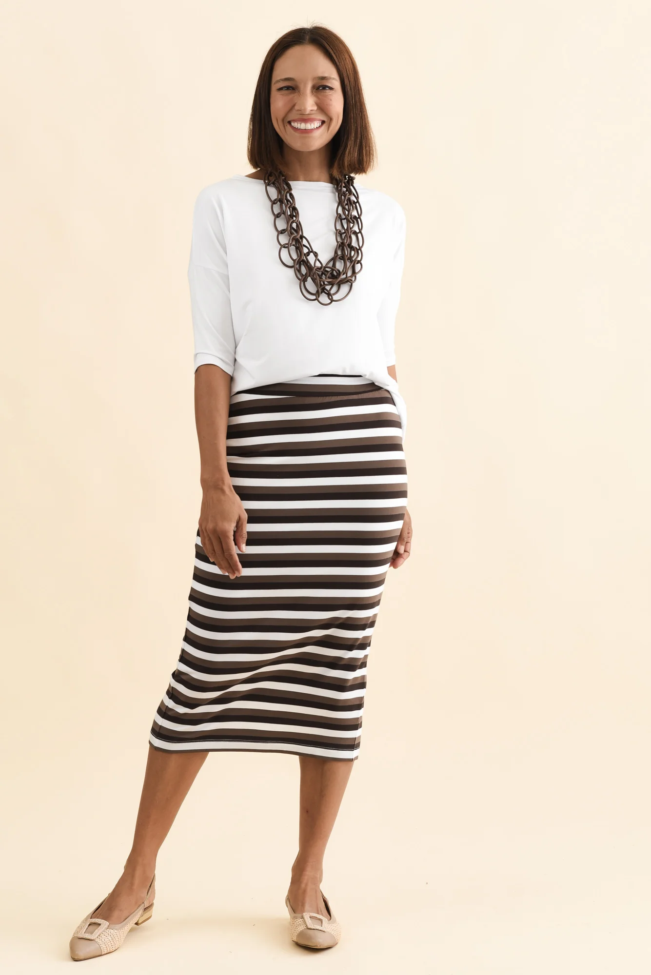 Brown Stripe Bamboo Maxi Tube Skirt - Image 2