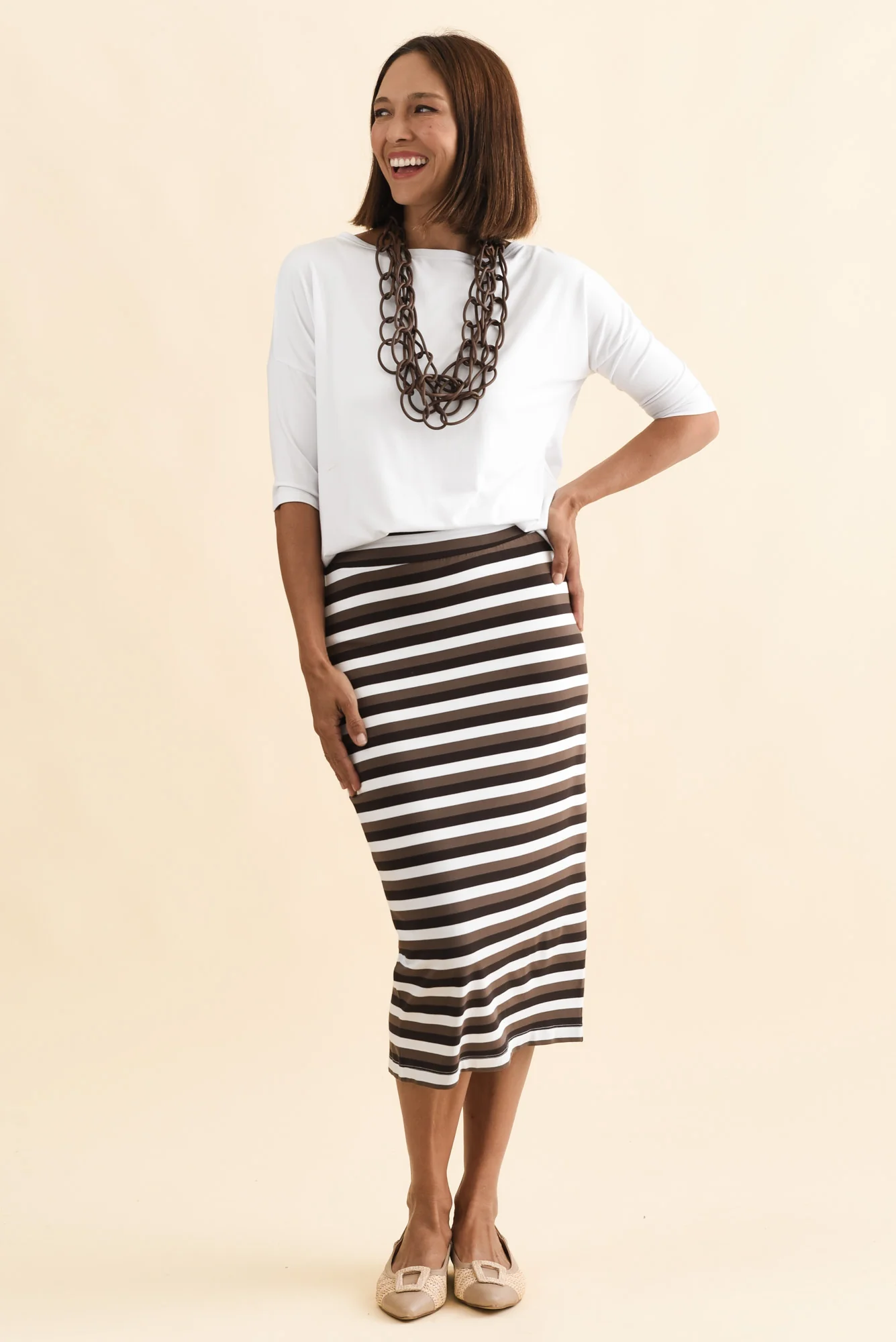 Brown Stripe Bamboo Maxi Tube Skirt - Image 6