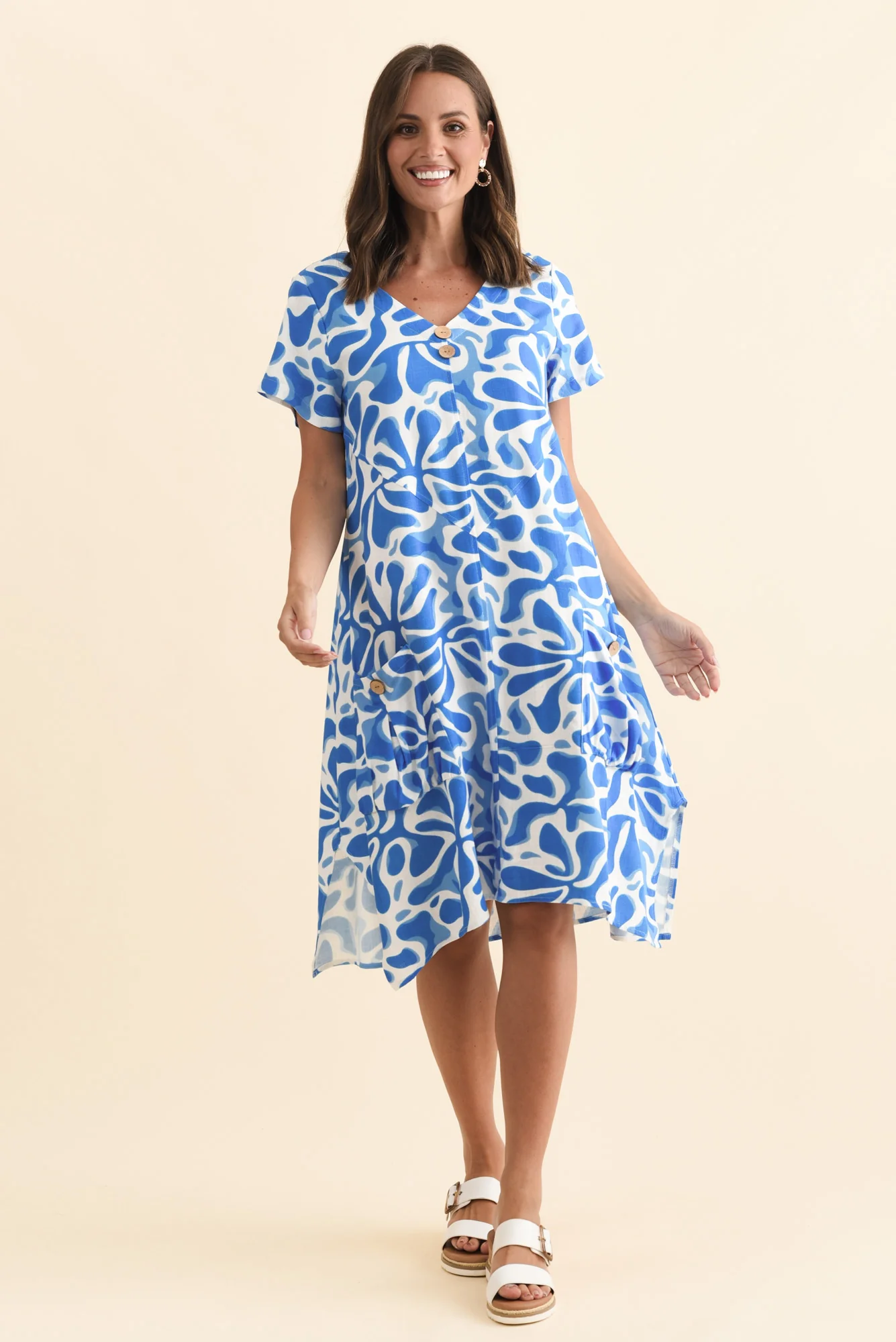 Bryant Blue Splash Linen Cotton Dress