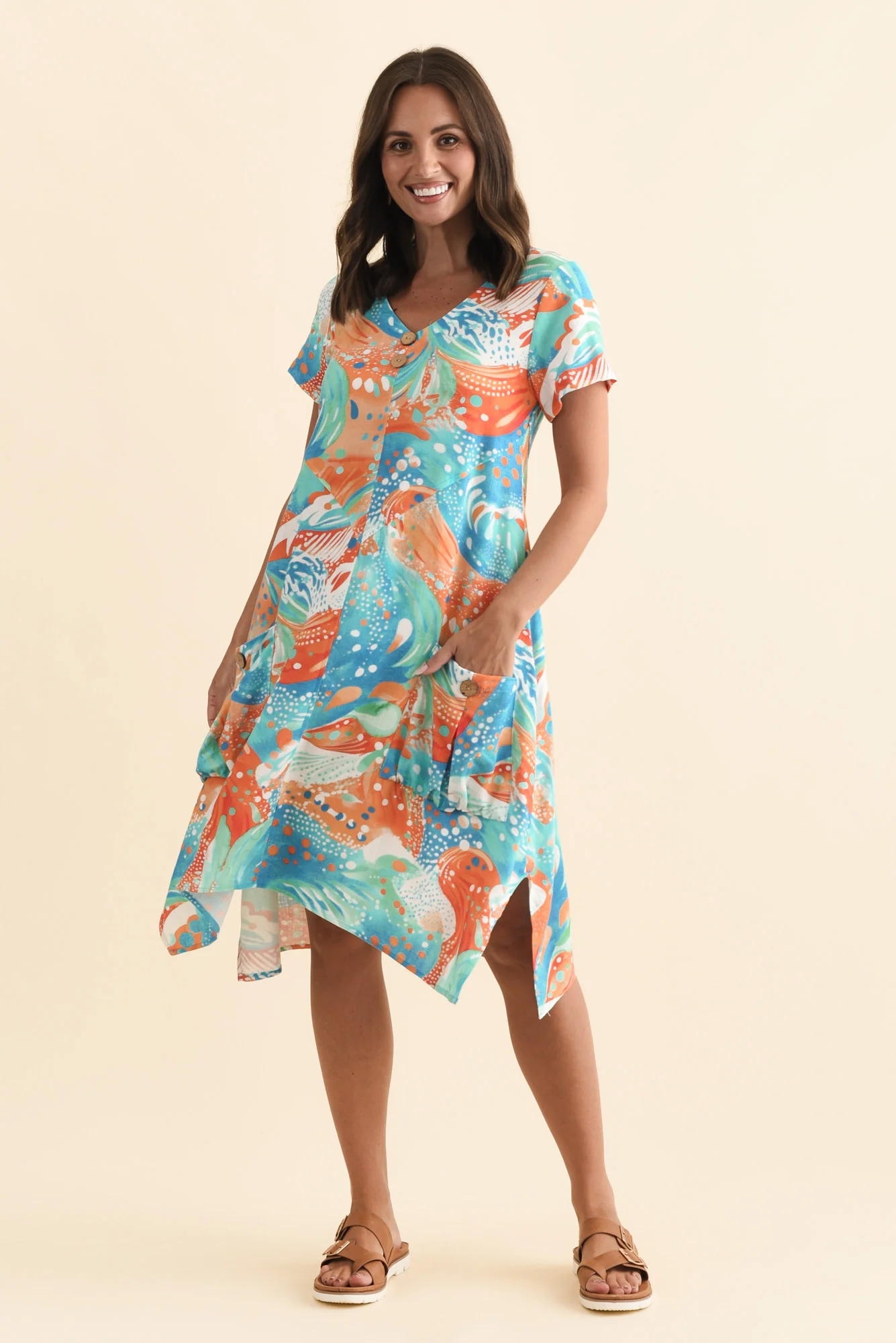 Bryant Orange Swirl Linen Cotton Dress - Image 6