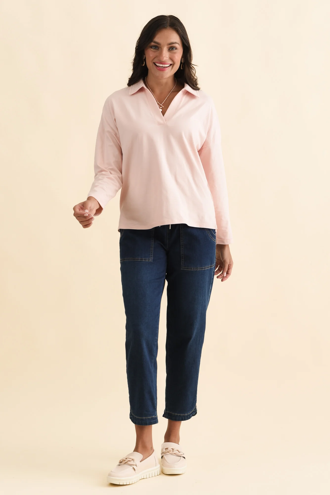 Butler Pink Collared Long Sleeve Top - Image 6