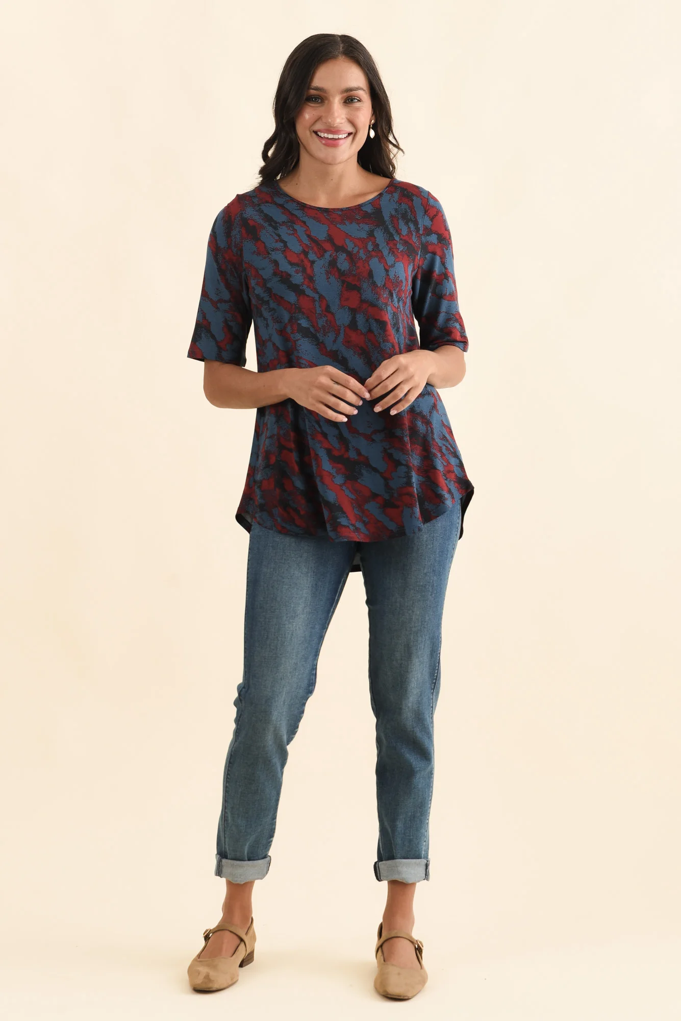 Buttery Red Brushstroke Half Sleeve Top - Image 6