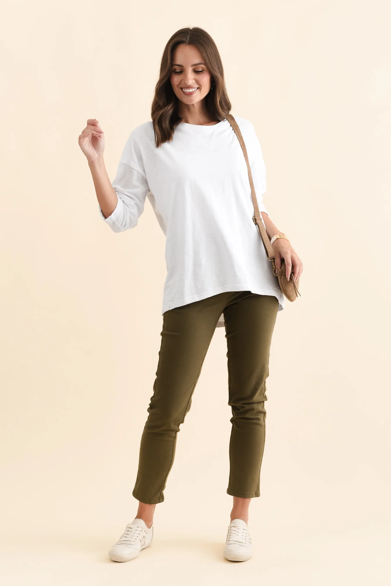 Callie Olive Cotton 7/8 Stretch Pants - Image 3