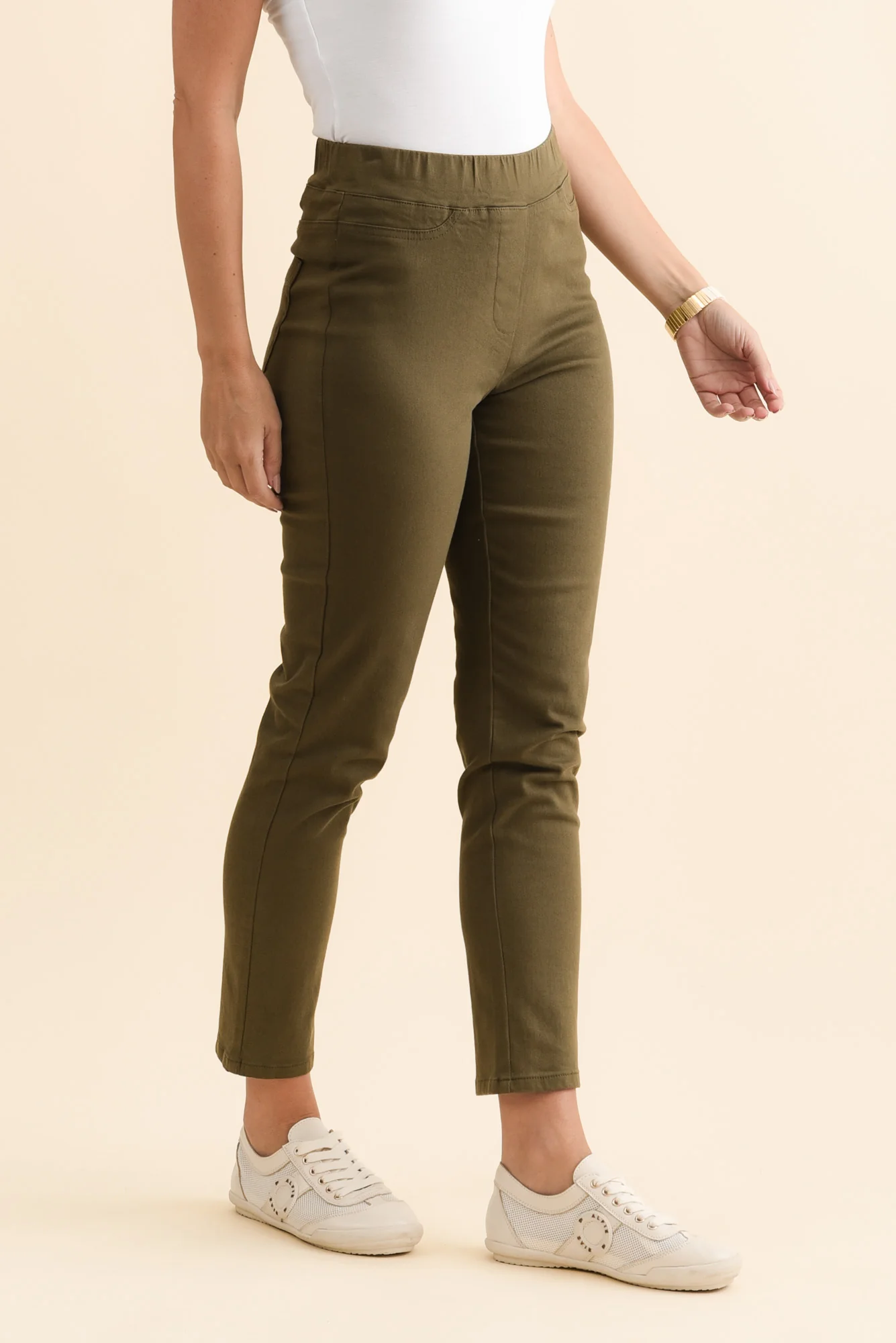 Callie Olive Cotton 7/8 Stretch Pants - Image 4