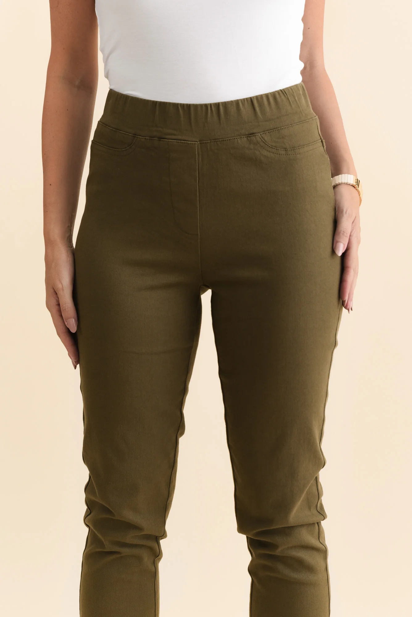 Callie Olive Cotton 7/8 Stretch Pants - Image 6