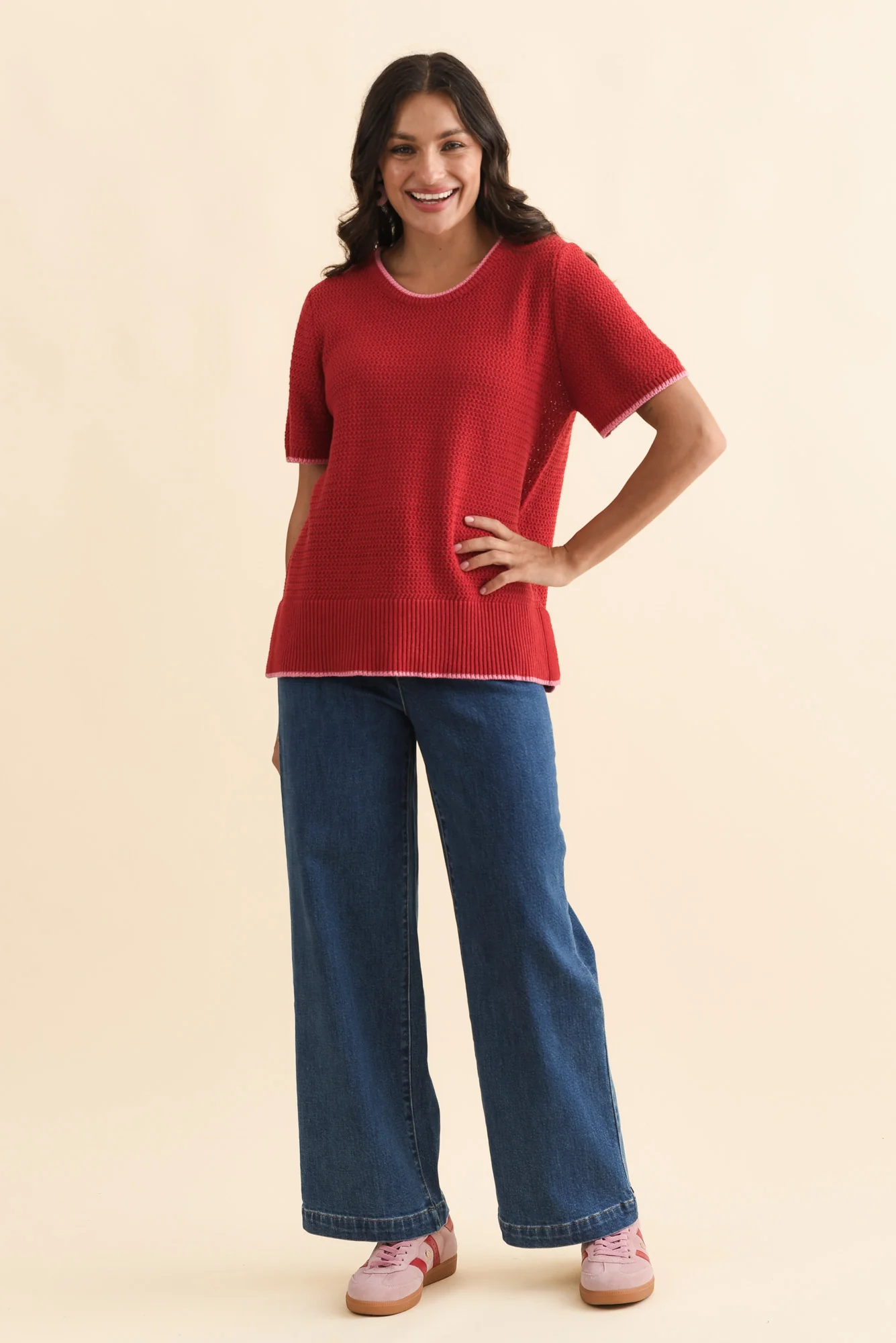 Camellia Red Cotton Knit Tee - Image 2