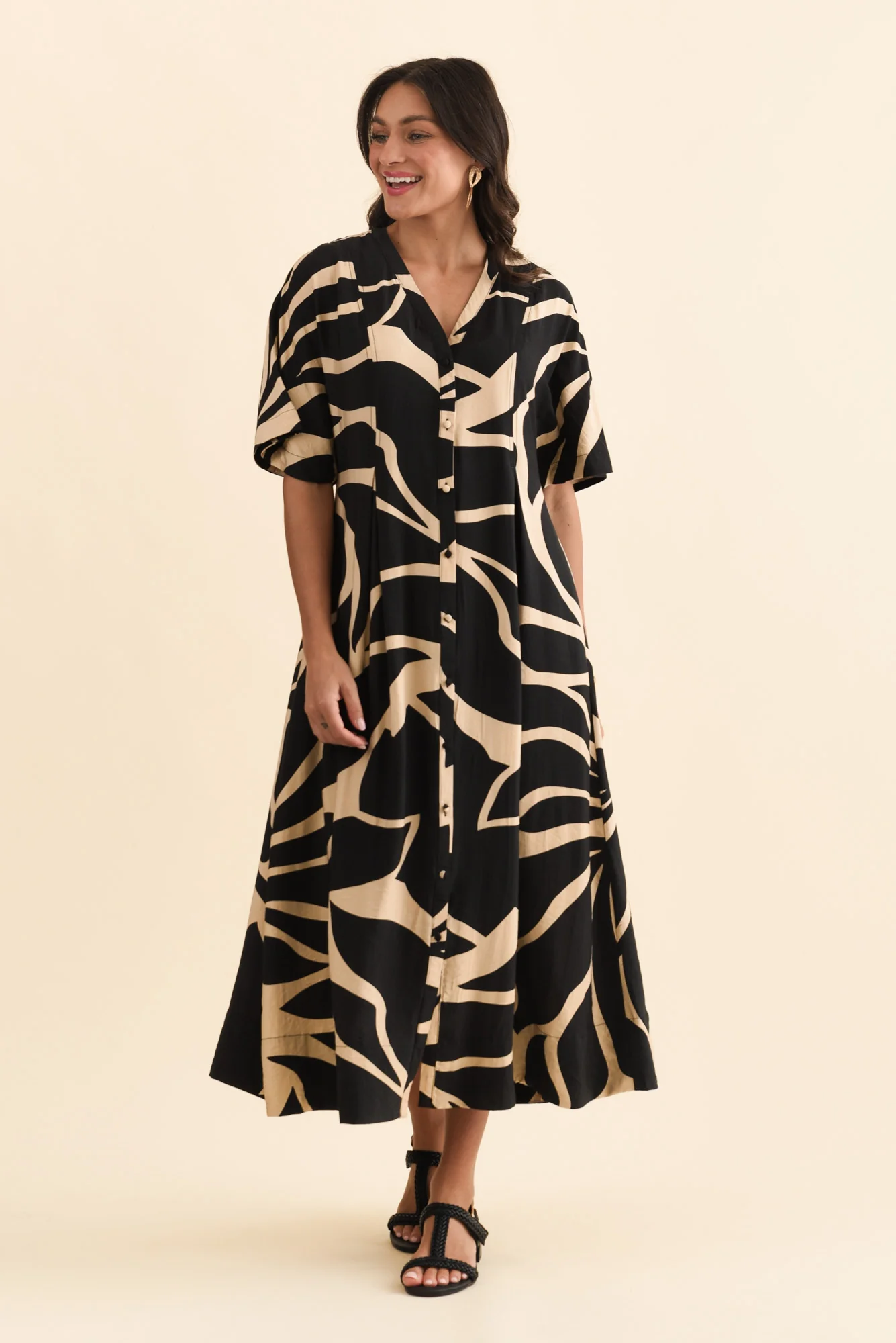 Camille Black Abstract Button Dress - Image 3