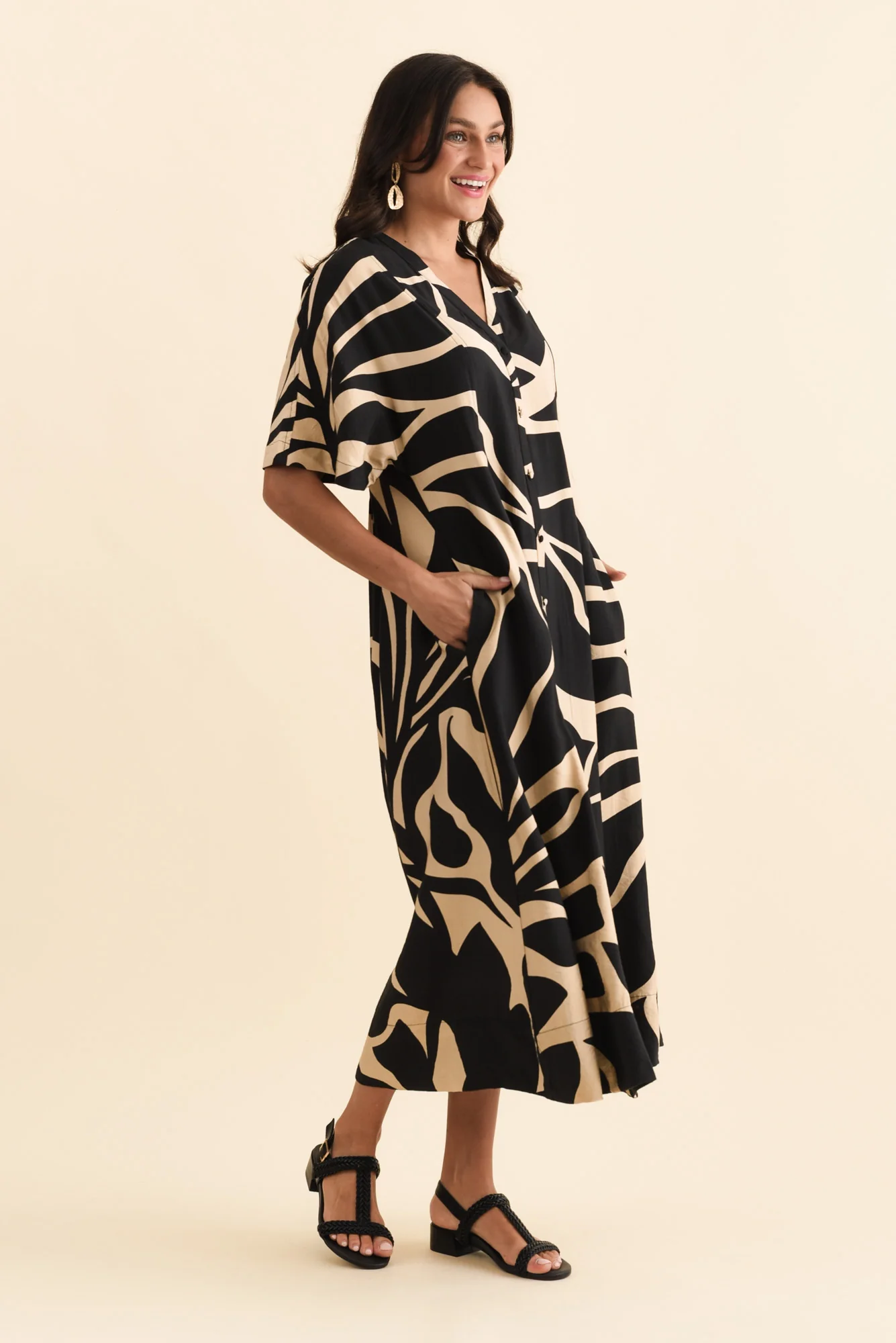 Camille Black Abstract Button Dress - Image 4