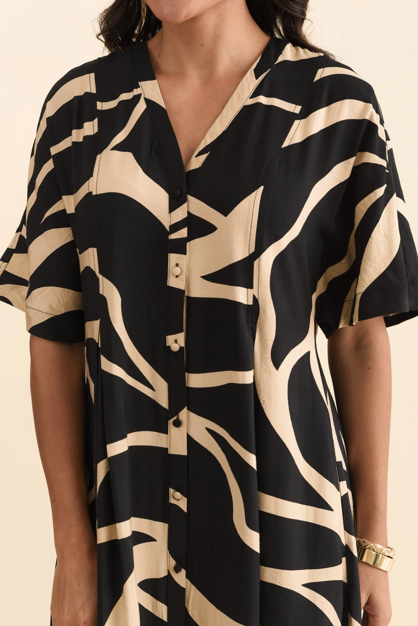 Camille Black Abstract Button Dress - Image 6