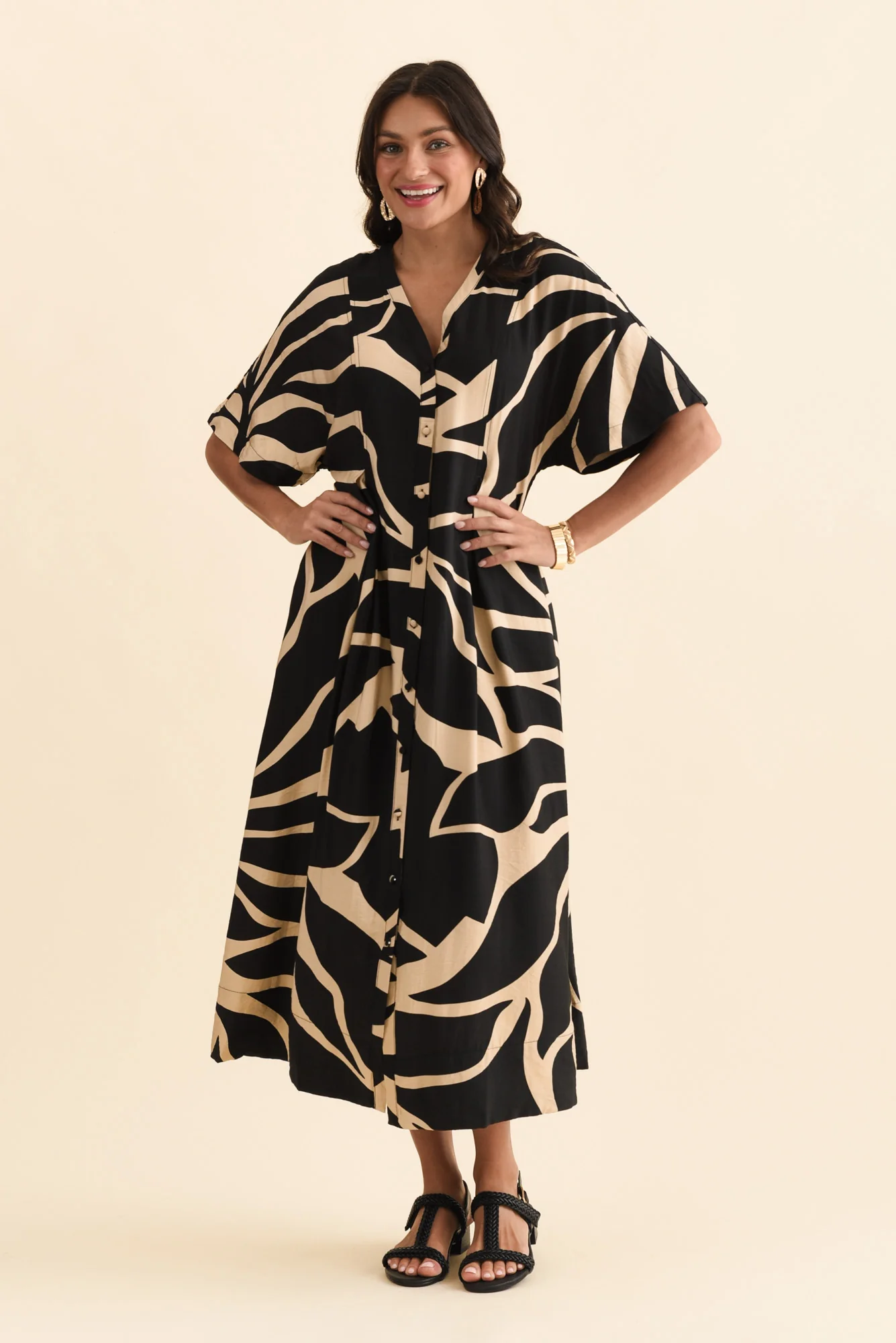 Camille Black Abstract Button Dress - Image 7