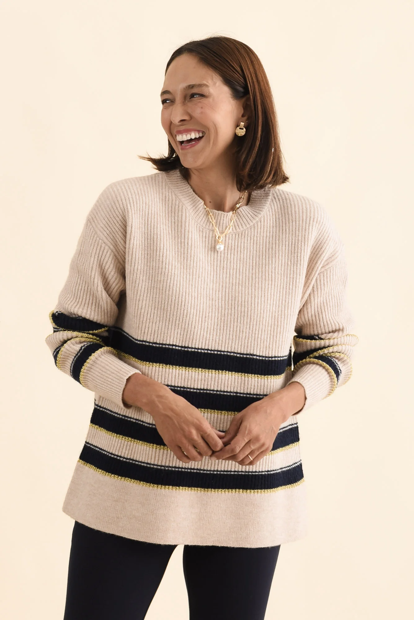 Camryn Cream Stripe Knit Jumper - Image 2