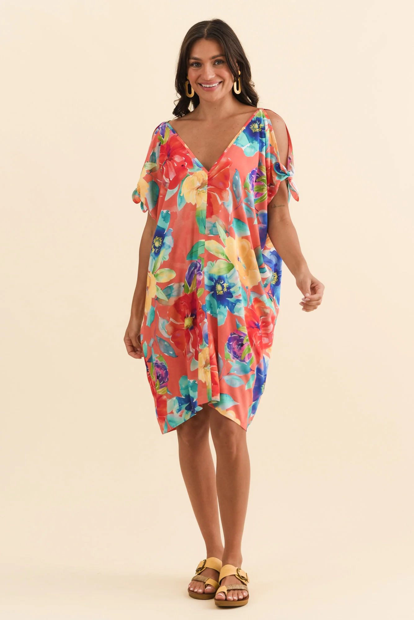 Candice Coral Bloom Cold Shoulder Kaftan - Image 2