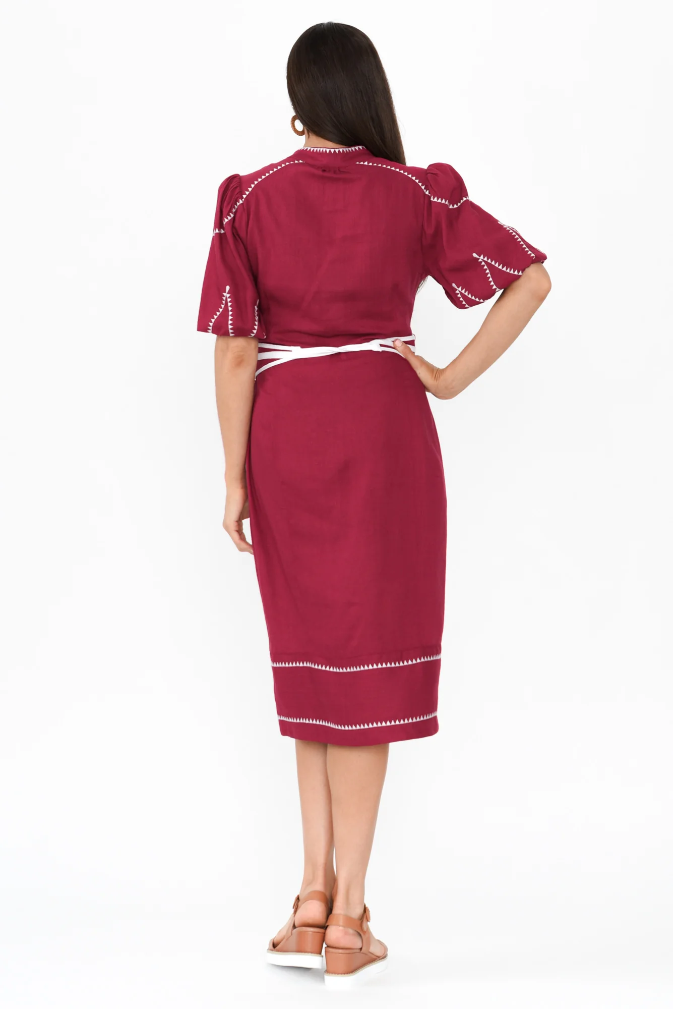 Carlyle Crimson Embroidered Linen Blend Dress - Image 5