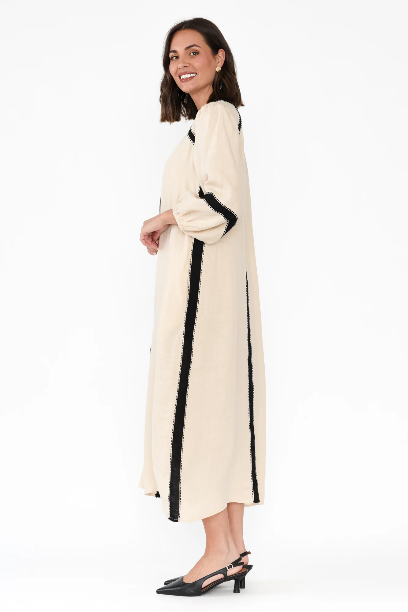 Carolina Cream Contrast Linen Tie Dress - Image 3