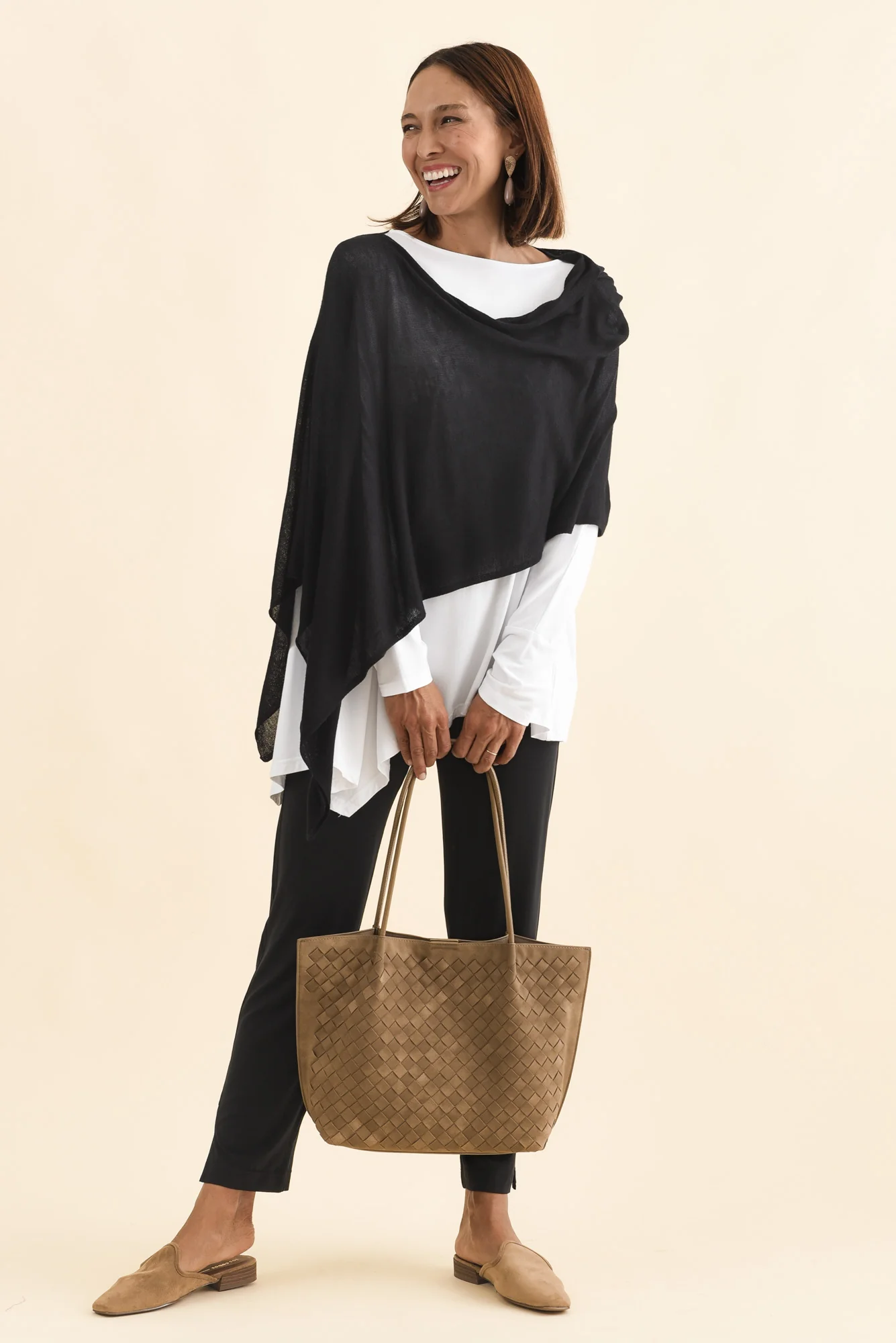 Carrie Black Cashmere Bamboo Poncho - Image 2