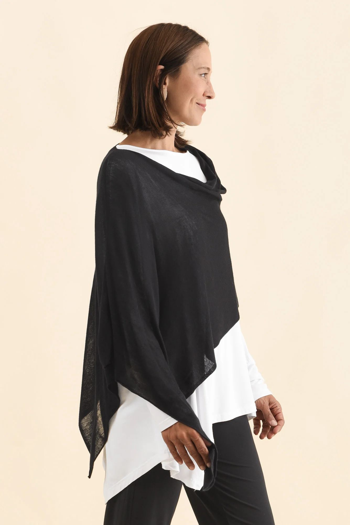 Carrie Black Cashmere Bamboo Poncho - Image 3
