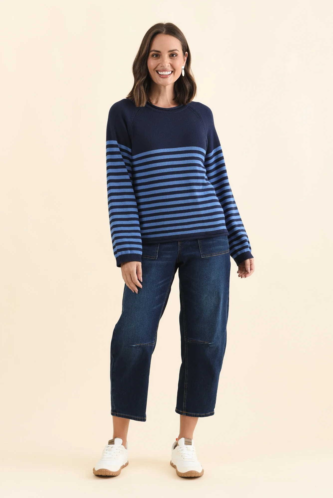 Carrie Navy Stripe Cotton Knit Jumper - Image 2