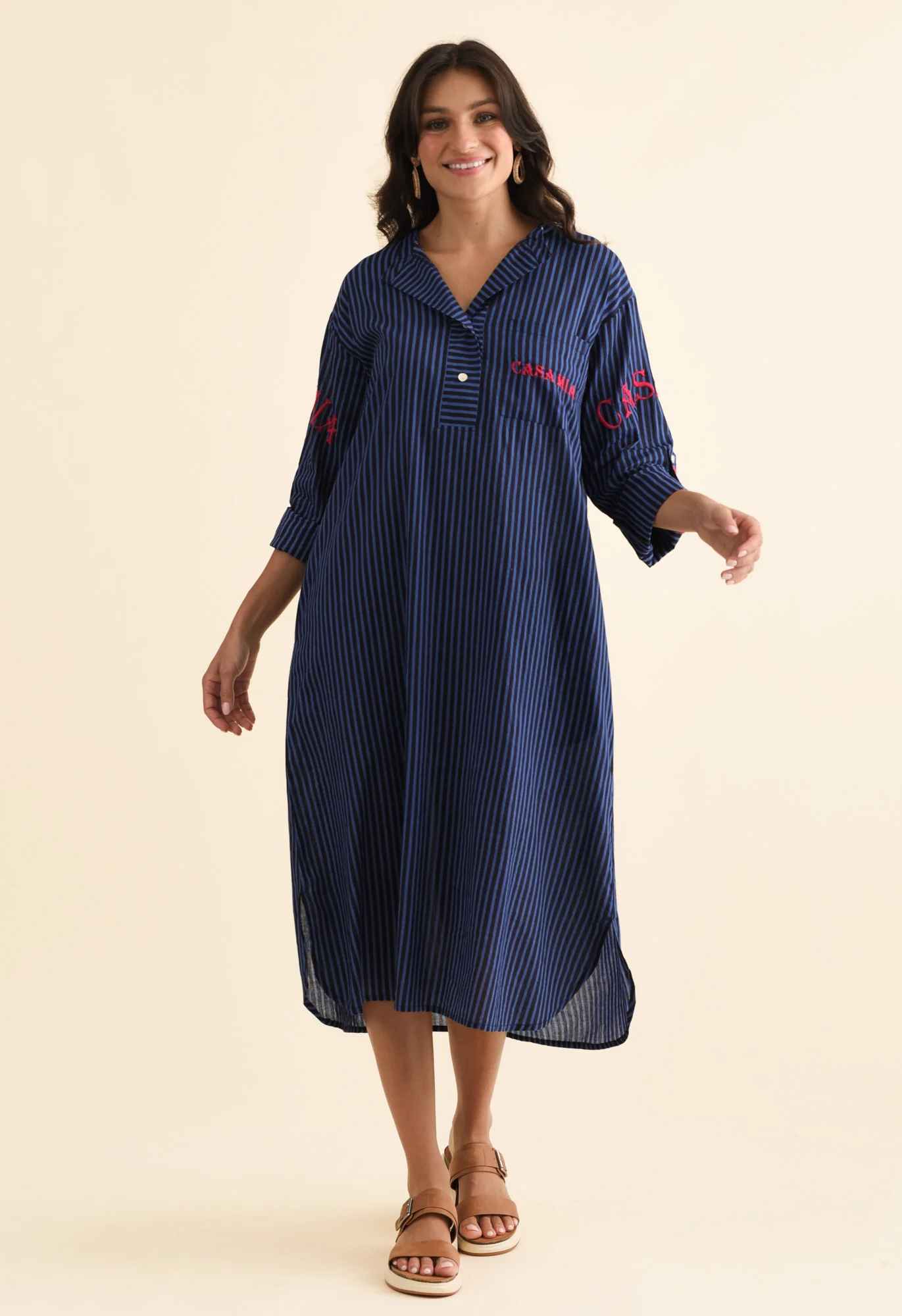 Casa Blue Stripe Cotton Dress