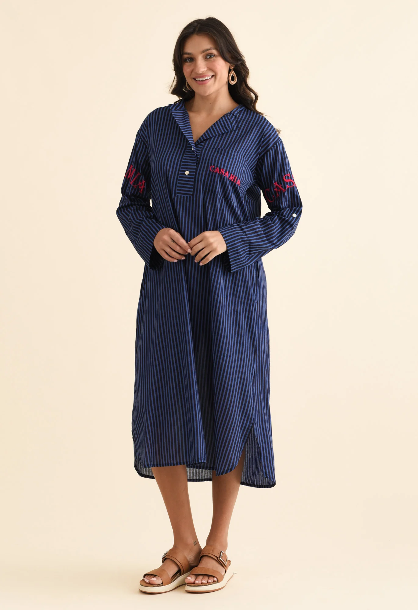 Casa Blue Stripe Cotton Dress - Image 2