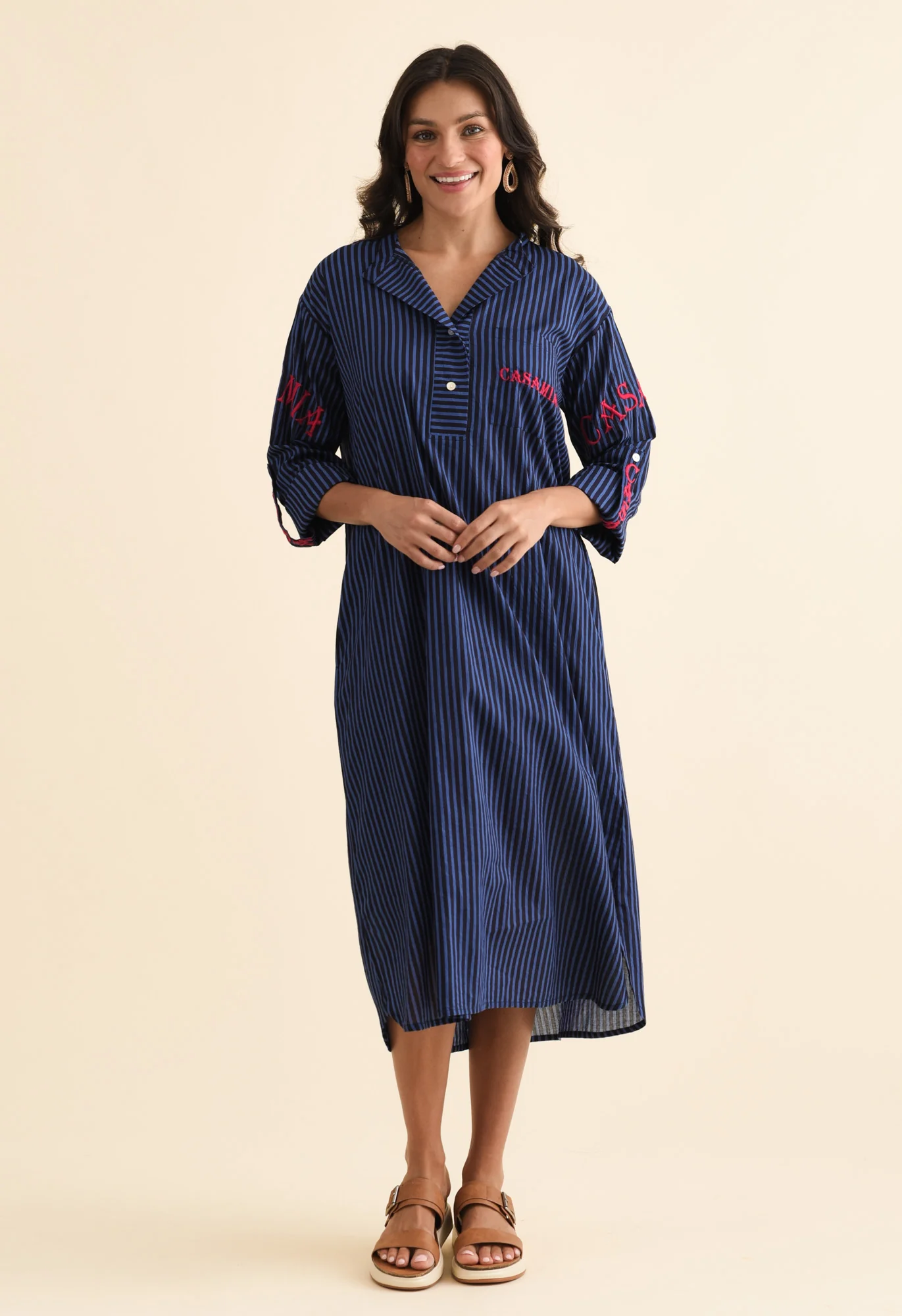 Casa Blue Stripe Cotton Dress - Image 7