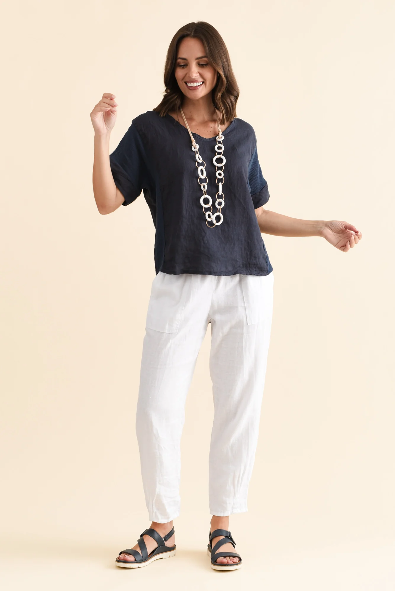 Casper Navy Linen Cotton Top - Image 2