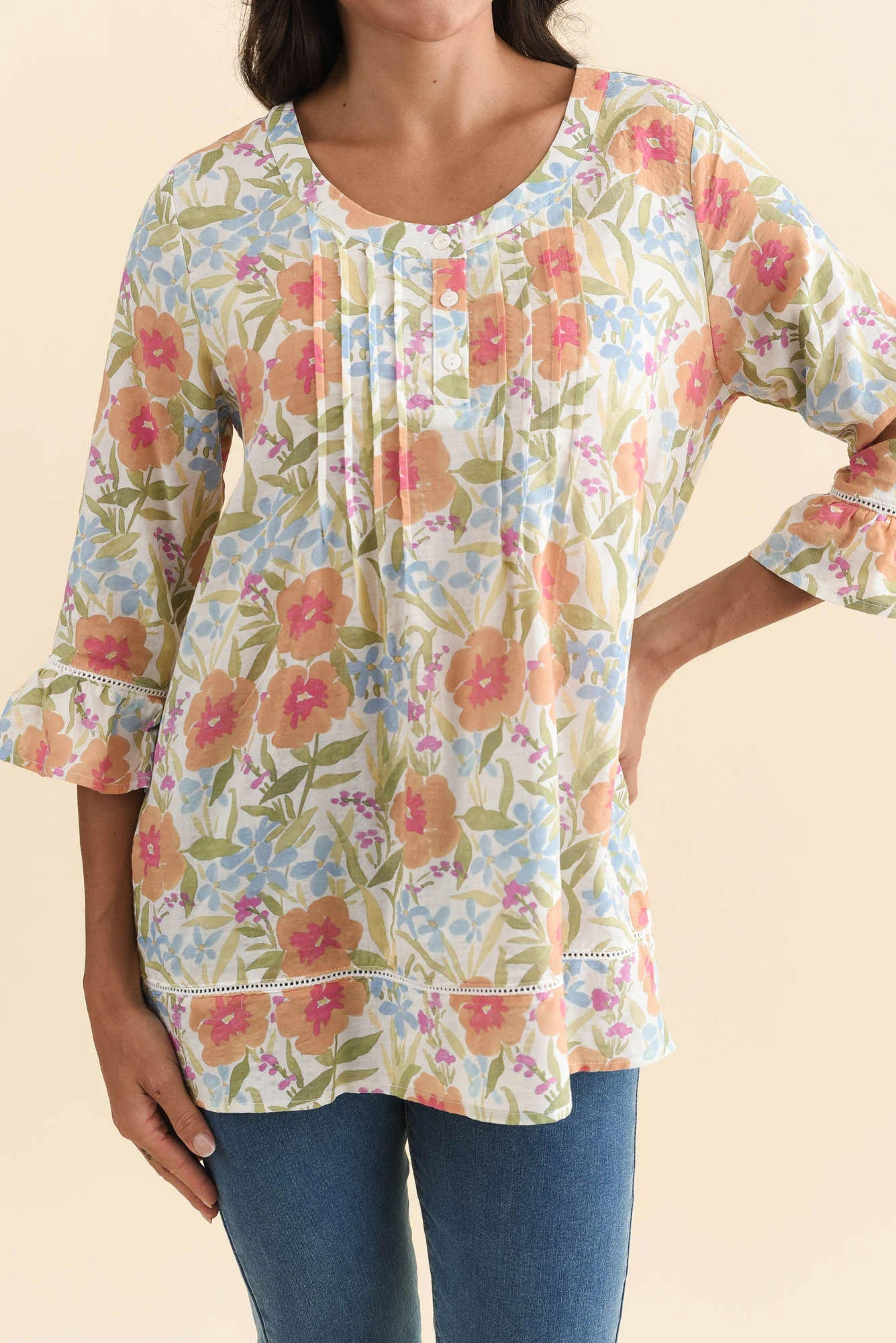 Cassidy Orange Wildflower Cotton Sleeved Top - Image 5