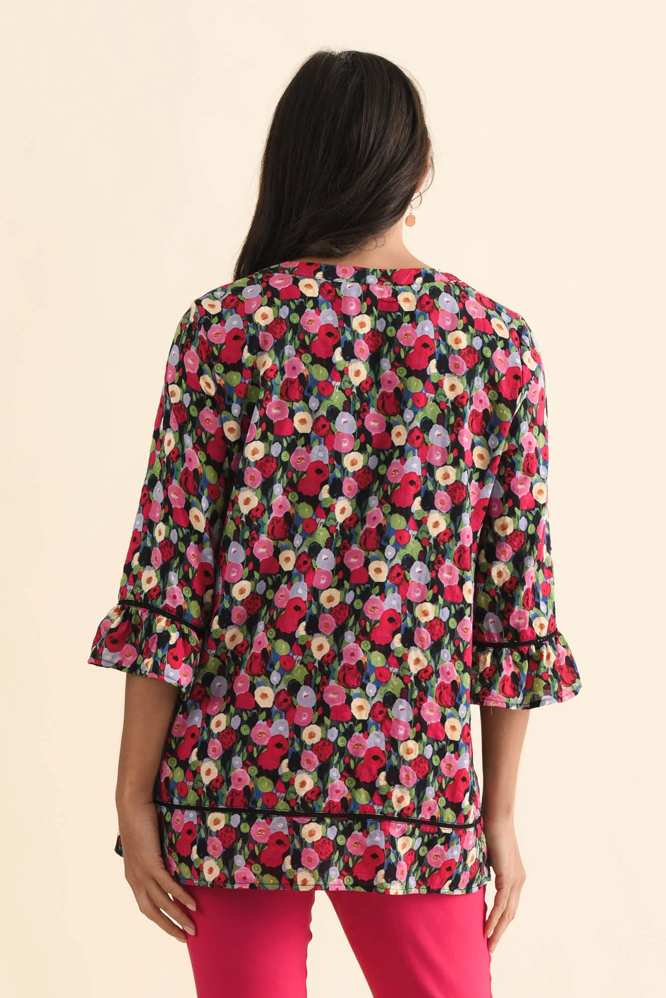 Cassidy Pink Poppy Cotton Sleeved Top - Image 4